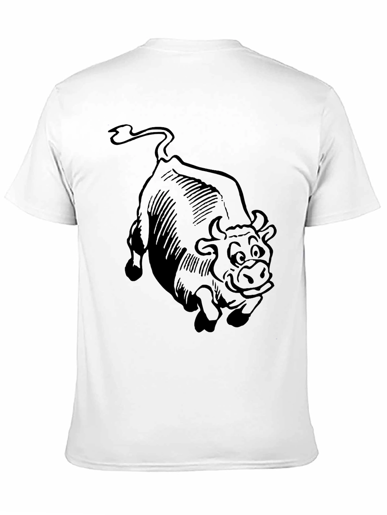 Cartoon Bull Graphic Tee - Black Cotton T-Shirt