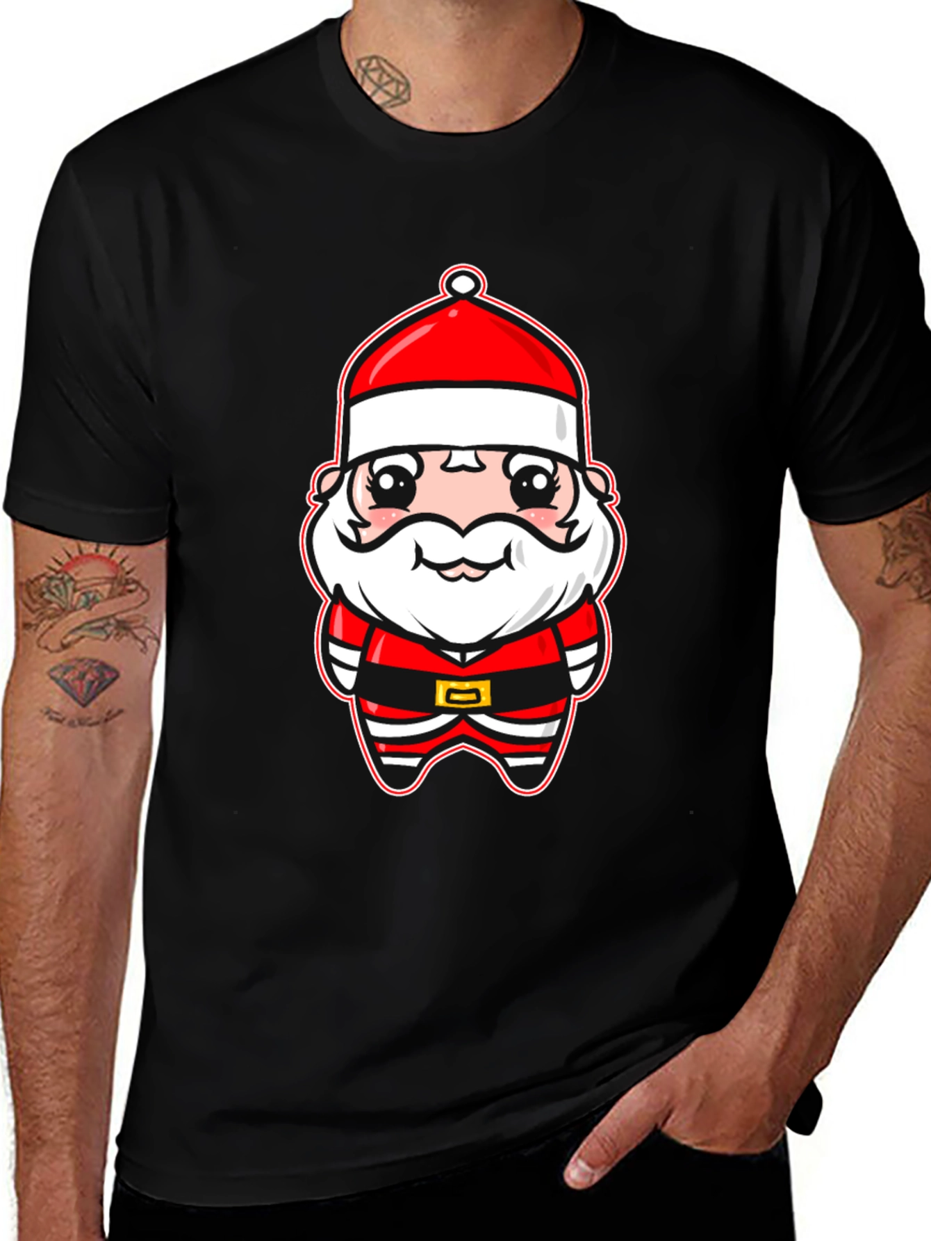 Cute Santa Cartoon Black T-Shirt