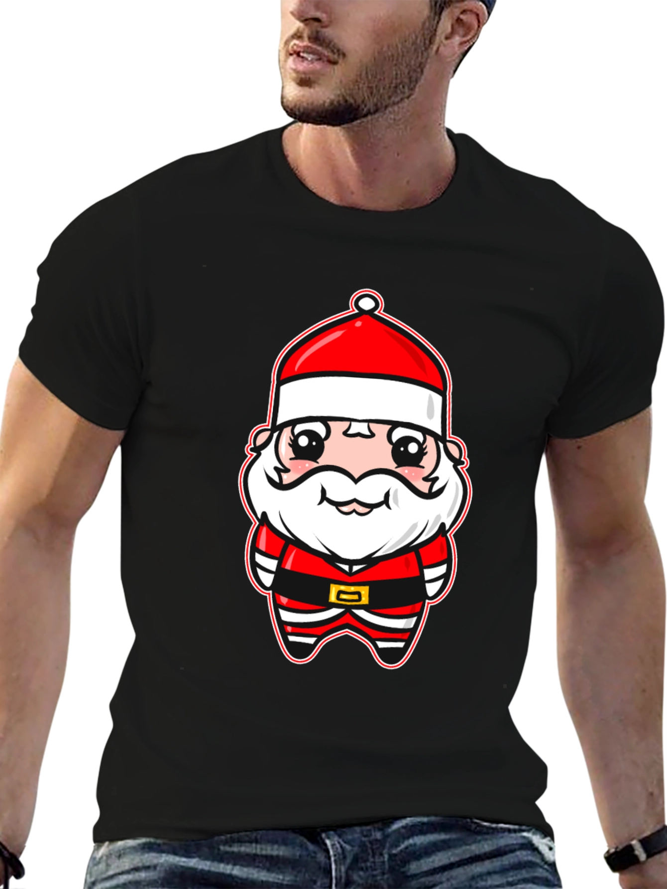 Cute Santa Cartoon Black T-Shirt