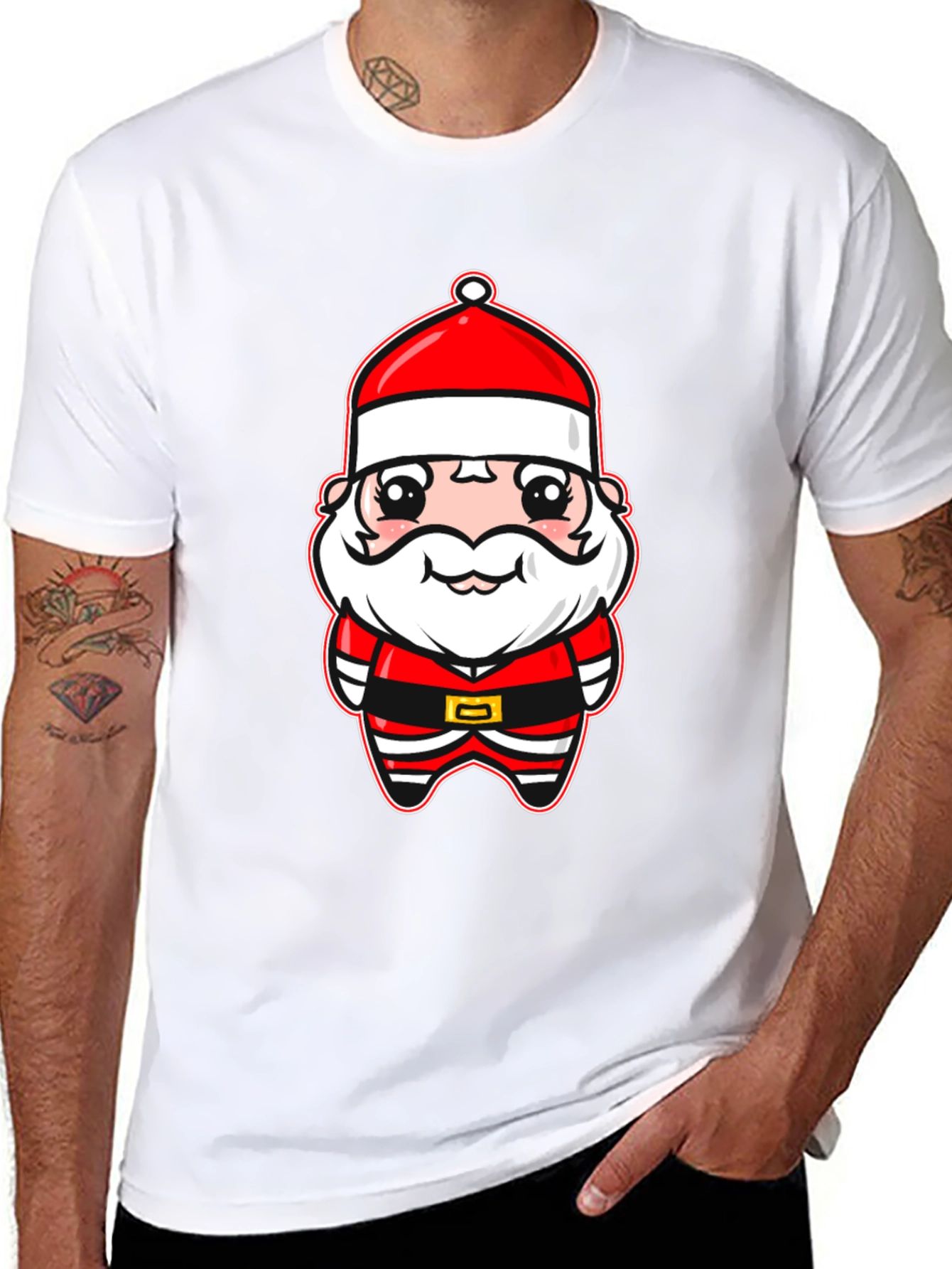 Cute Santa Cartoon Black T-Shirt