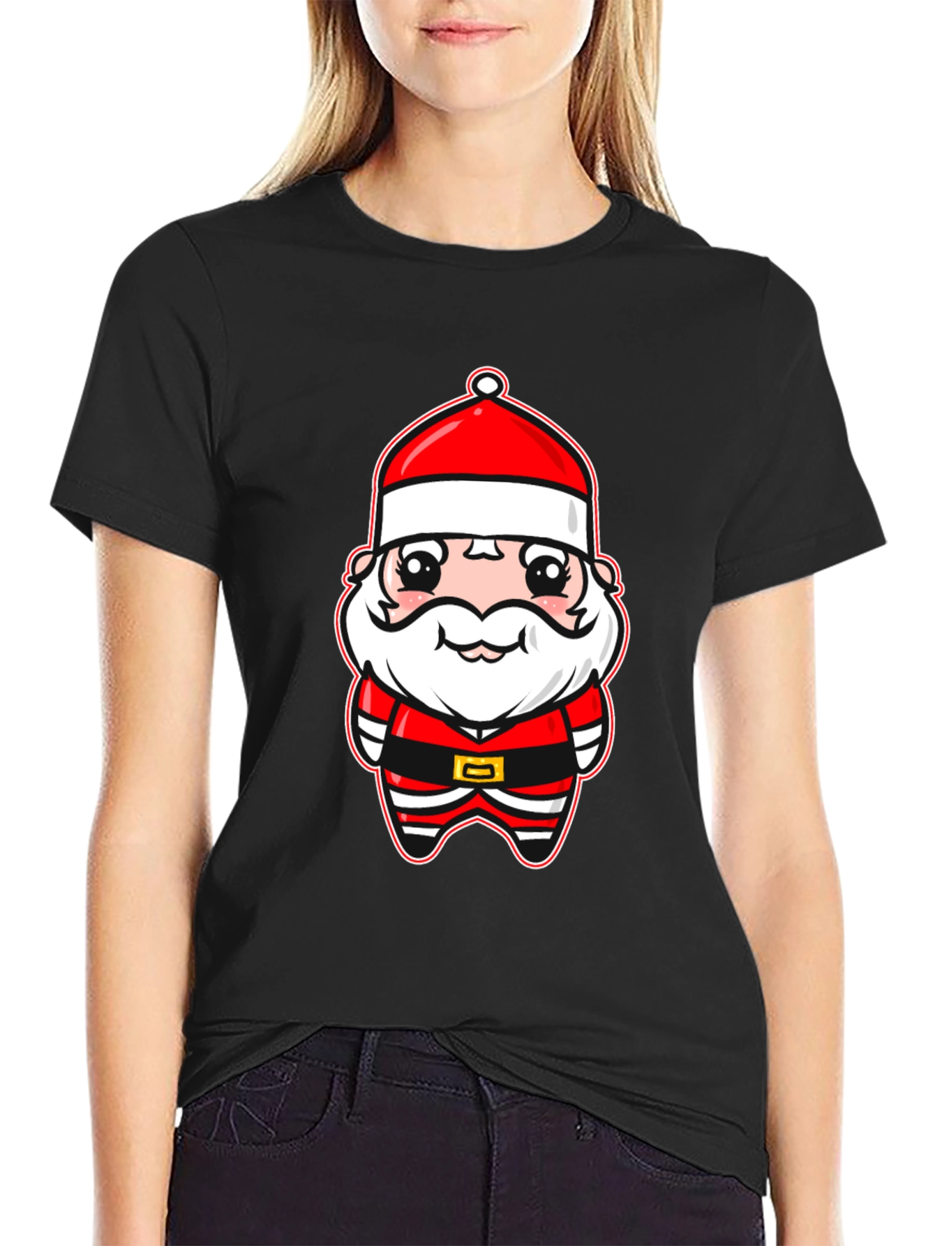 Cute Santa Cartoon Black T-Shirt
