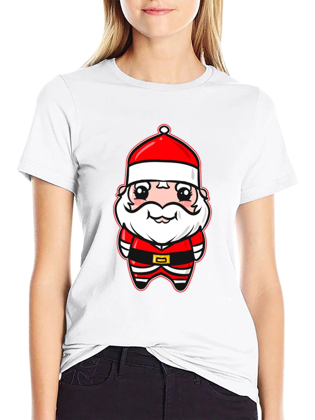 Cute Santa Cartoon Black T-Shirt