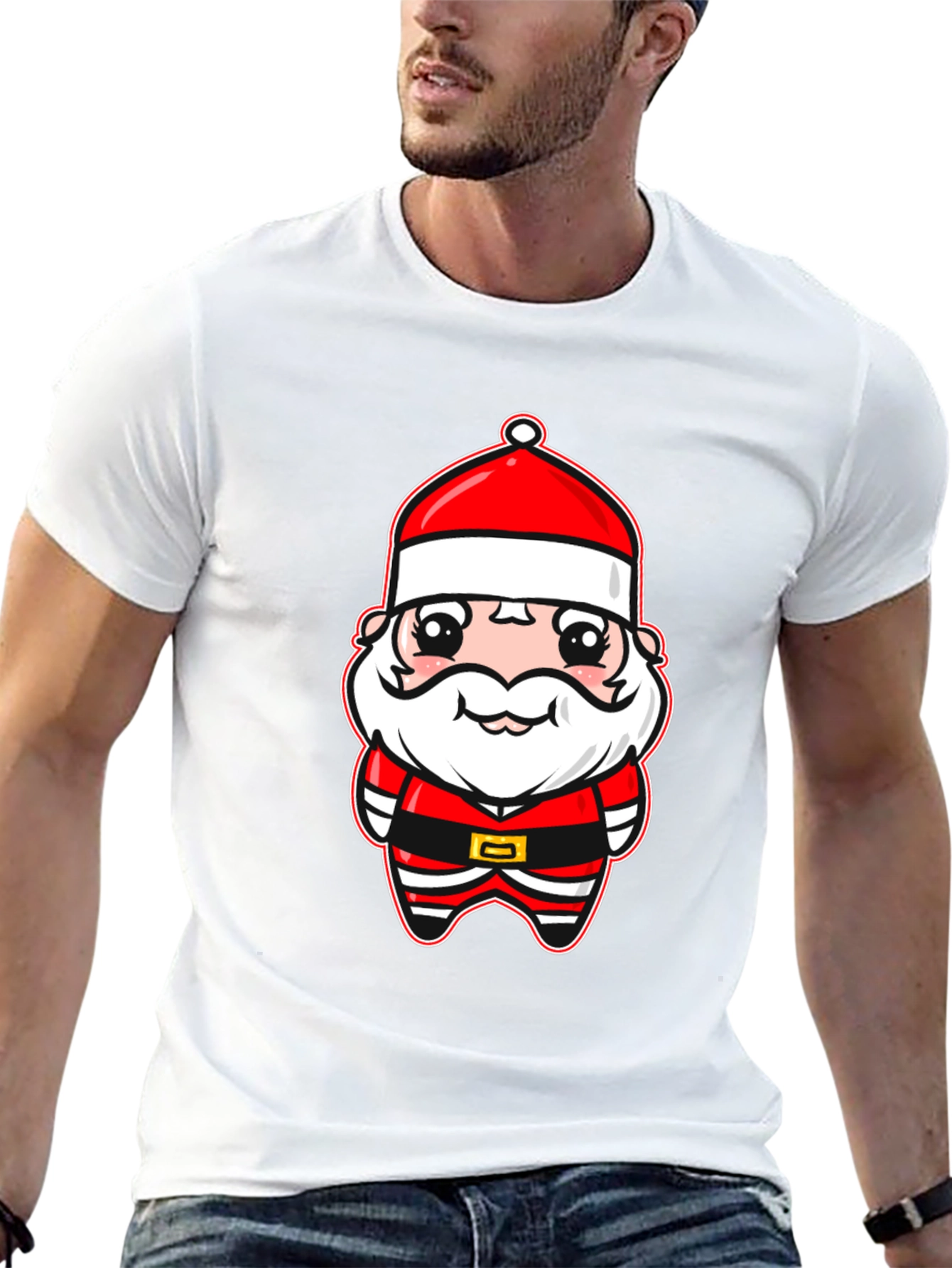 Cute Santa Cartoon Black T-Shirt