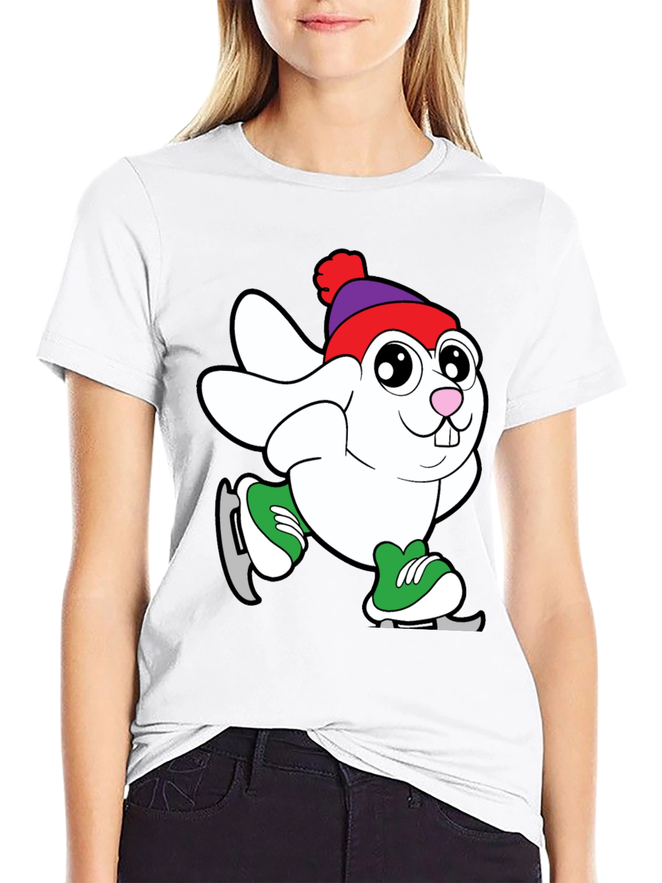 Skating Bunny Graphic Tee - Black T-Shirt