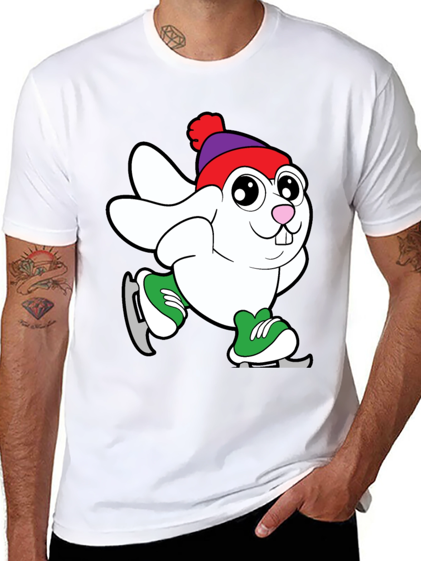 Skating Bunny Graphic Tee - Black T-Shirt