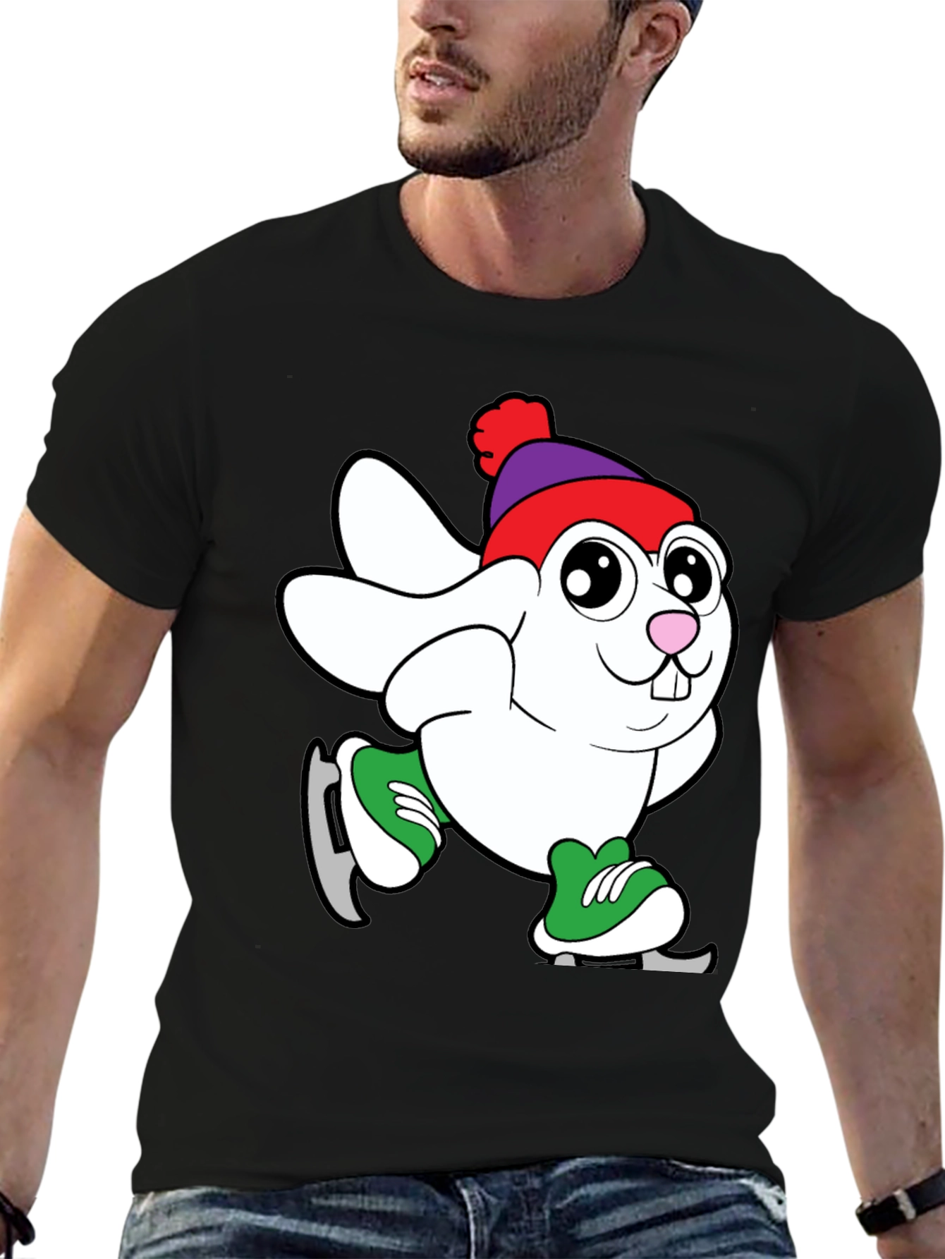 Skating Bunny Graphic Tee - Black T-Shirt
