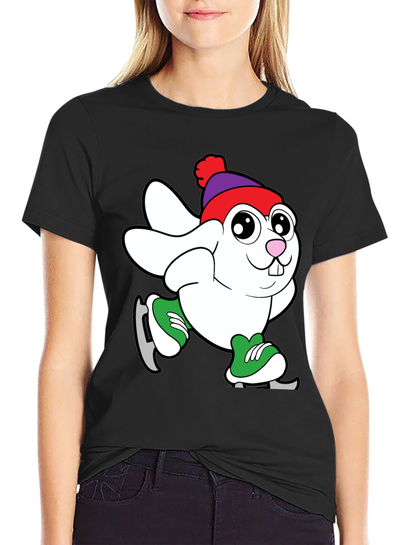 Skating Bunny Graphic Tee - Black T-Shirt