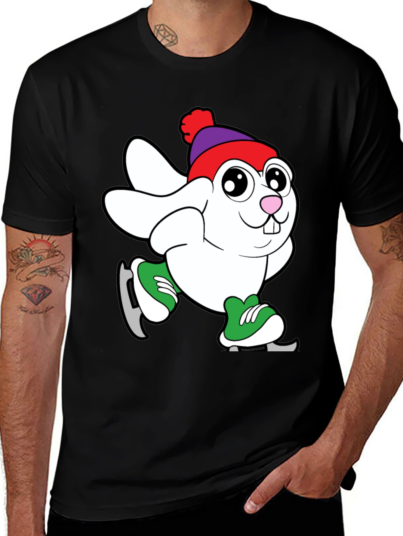 Skating Bunny Graphic Tee - Black T-Shirt