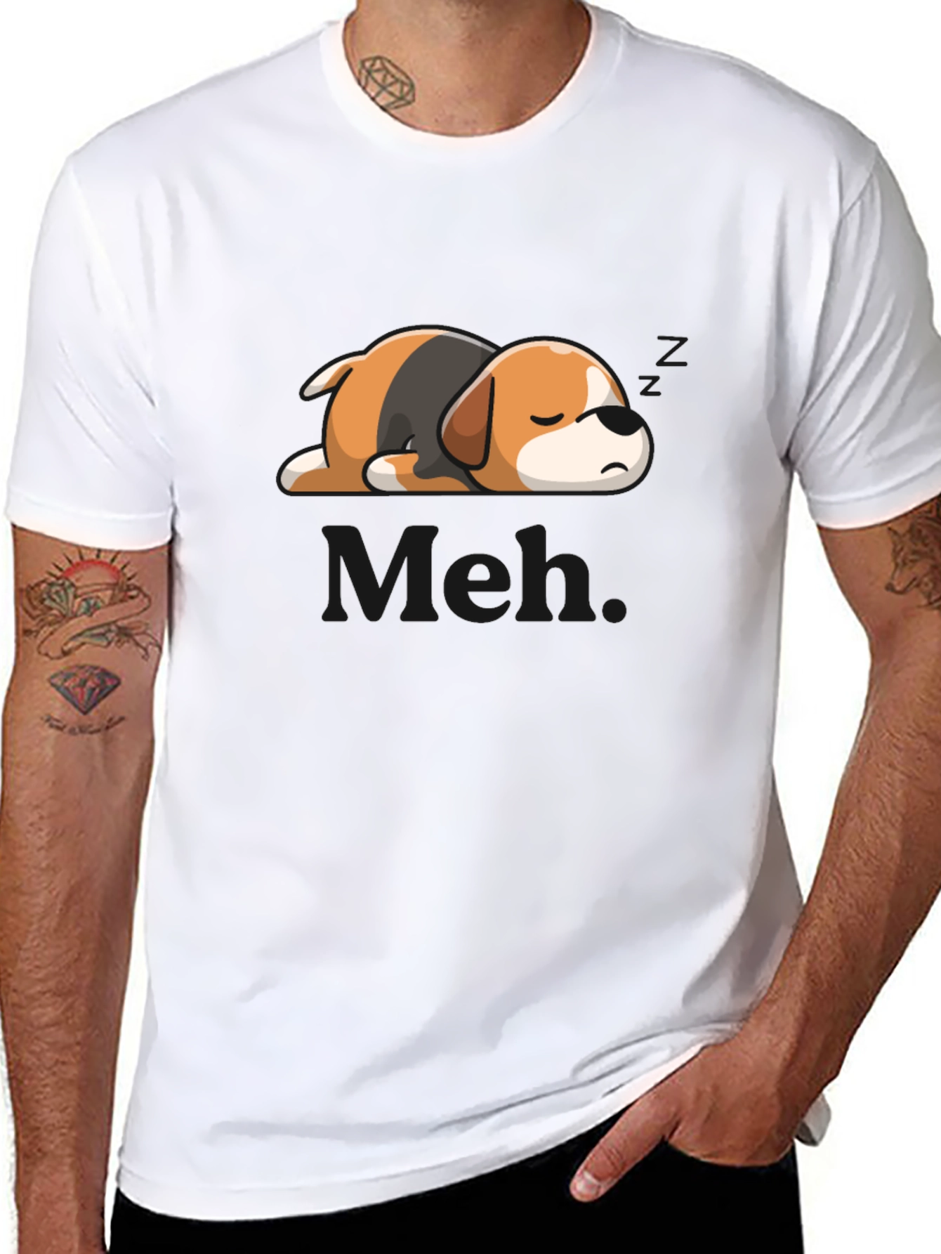 Mens Meh Lazy Sleeping Dog Graphic T-Shirt