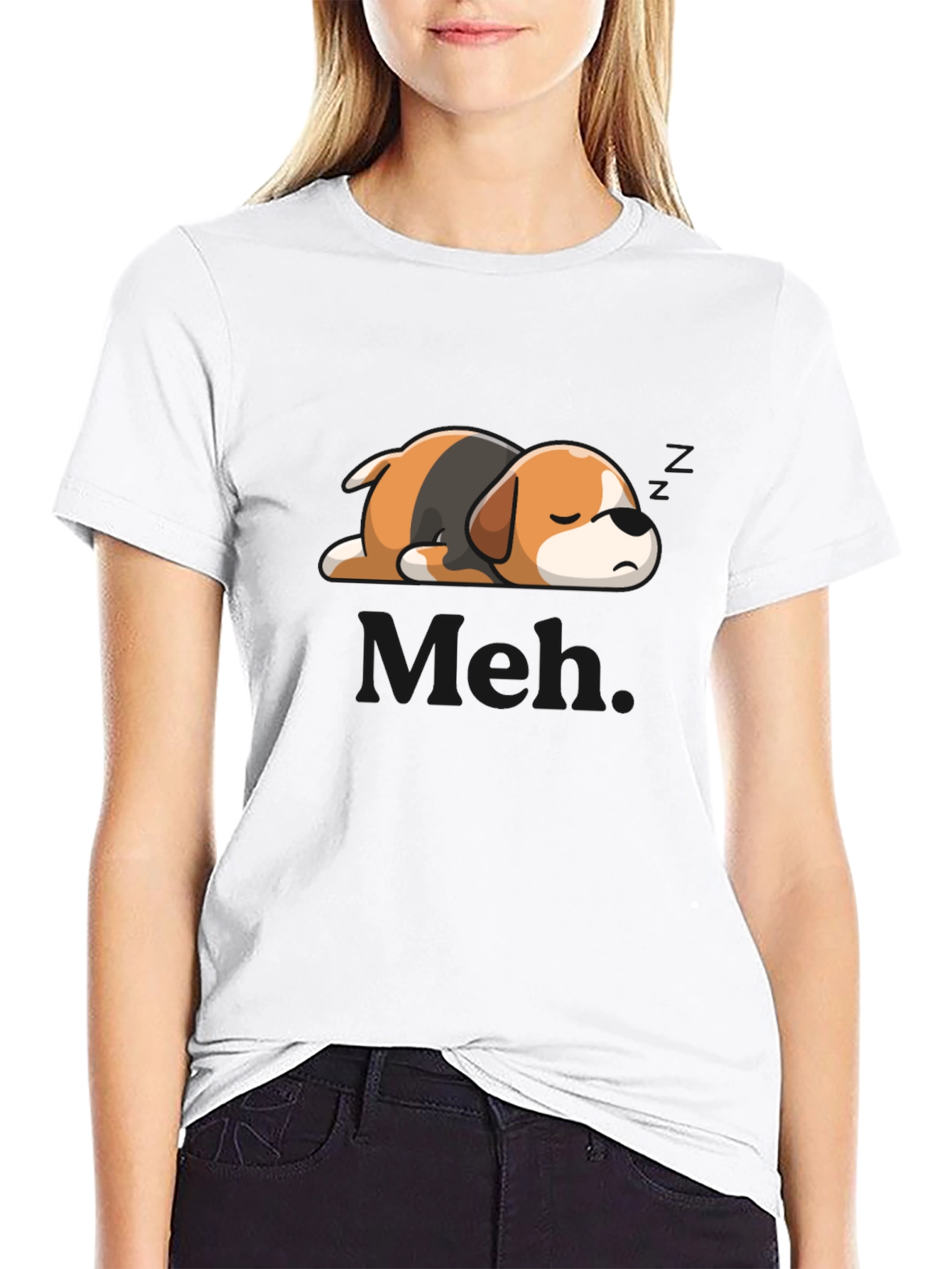 Mens Meh Lazy Sleeping Dog Graphic T-Shirt