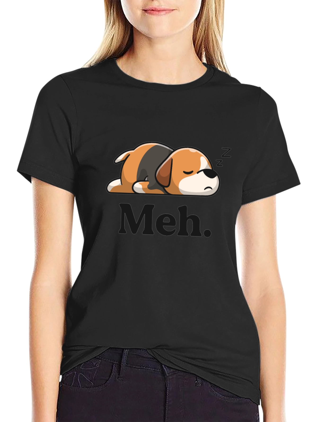Mens Meh Lazy Sleeping Dog Graphic T-Shirt