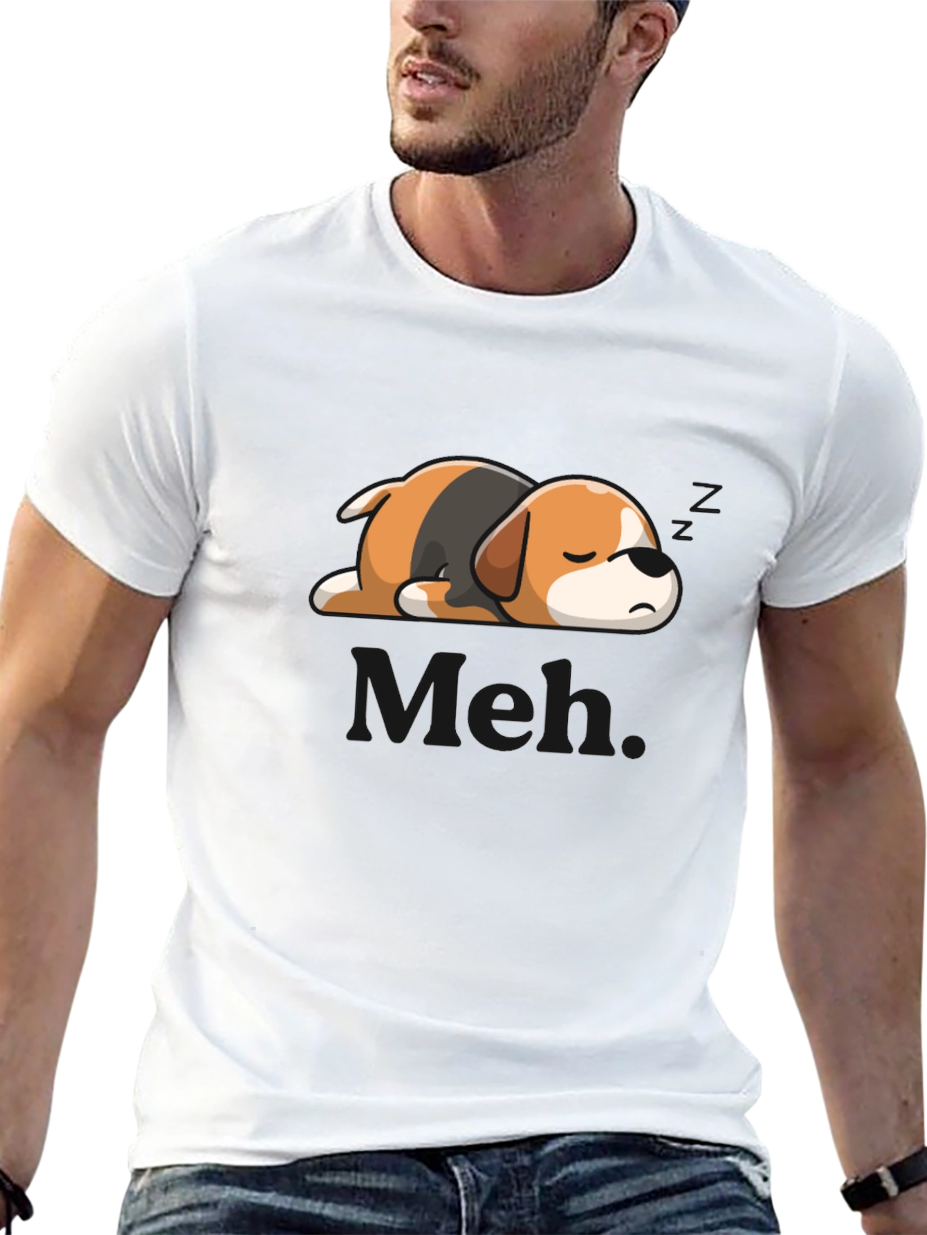 Mens Meh Lazy Sleeping Dog Graphic T-Shirt