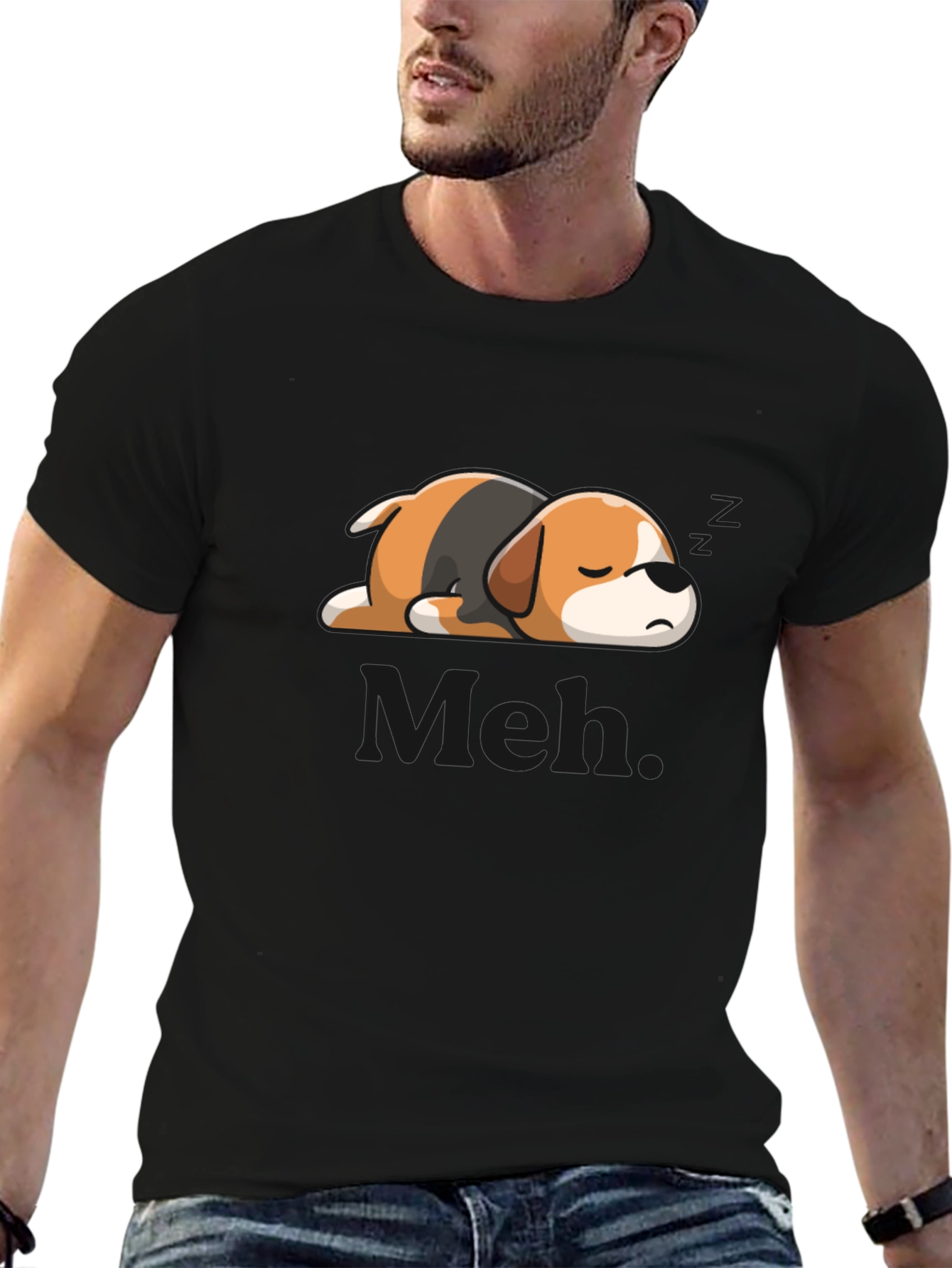 Mens Meh Lazy Sleeping Dog Graphic T-Shirt