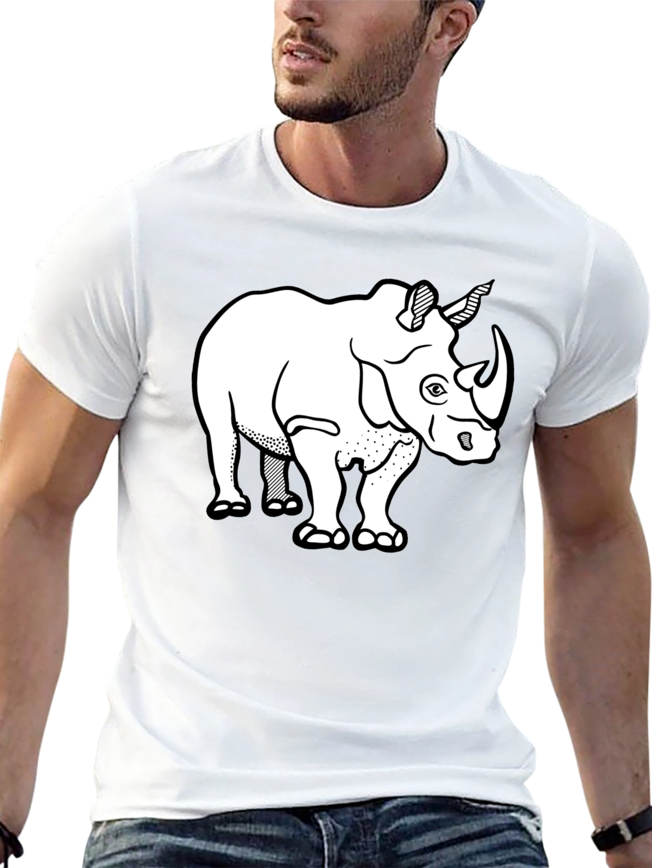 Rhino Graphic Tee - Black Cotton Casual T-Shirt