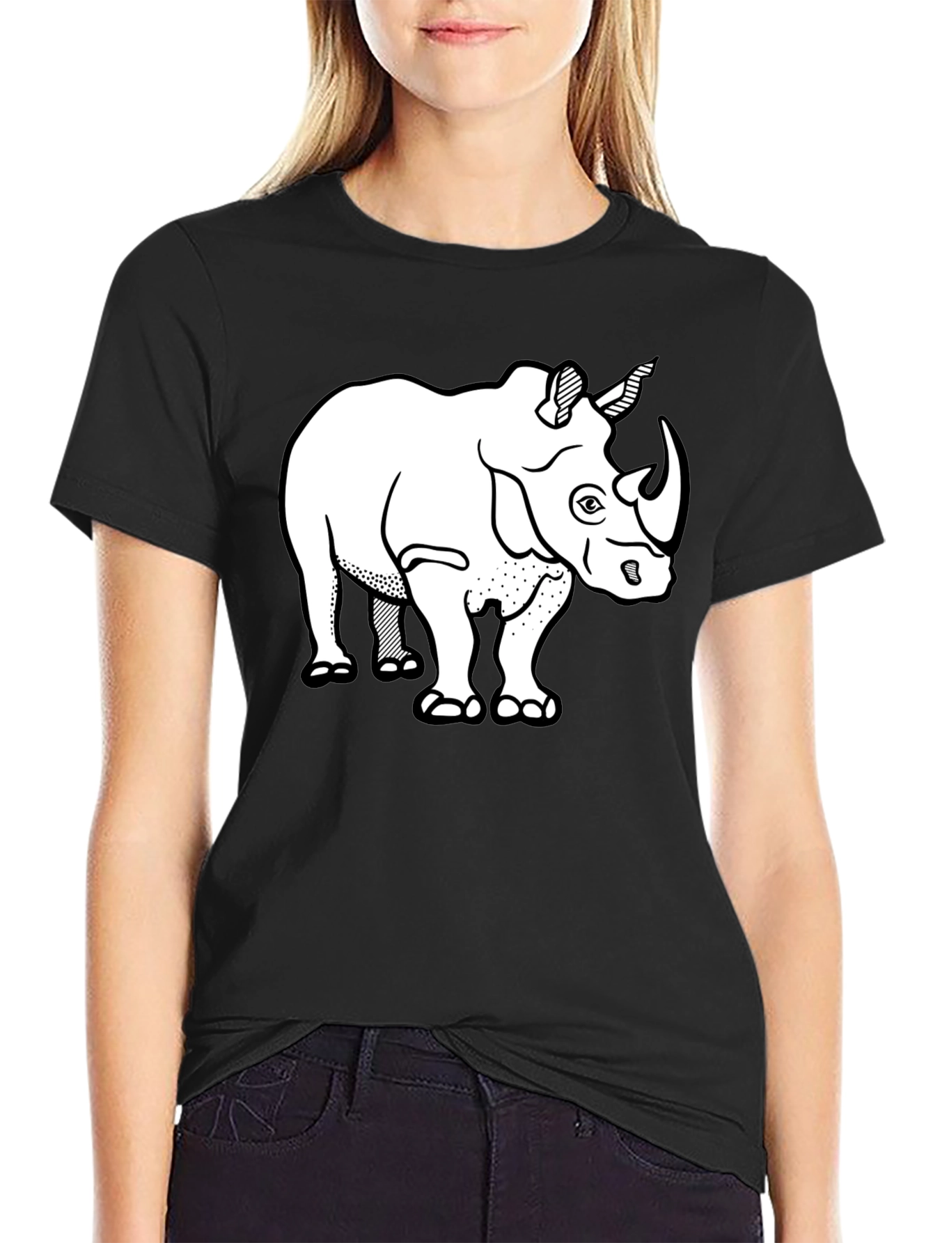 Rhino Graphic Tee - Black Cotton Casual T-Shirt