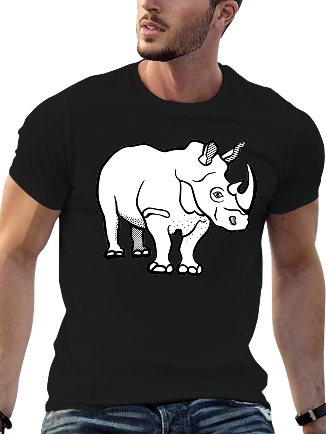 Rhino Graphic Tee - Black Cotton Casual T-Shirt