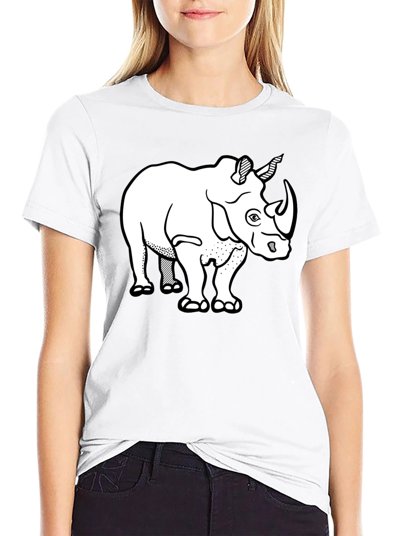 Rhino Graphic Tee - Black Cotton Casual T-Shirt