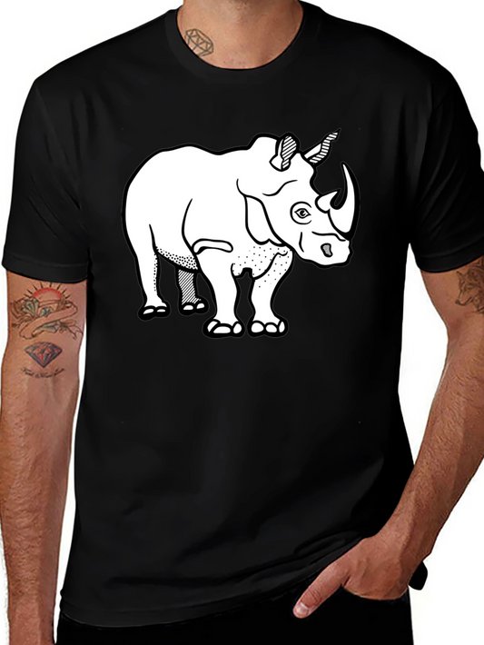 Rhino Graphic Tee - Black Cotton Casual T-Shirt