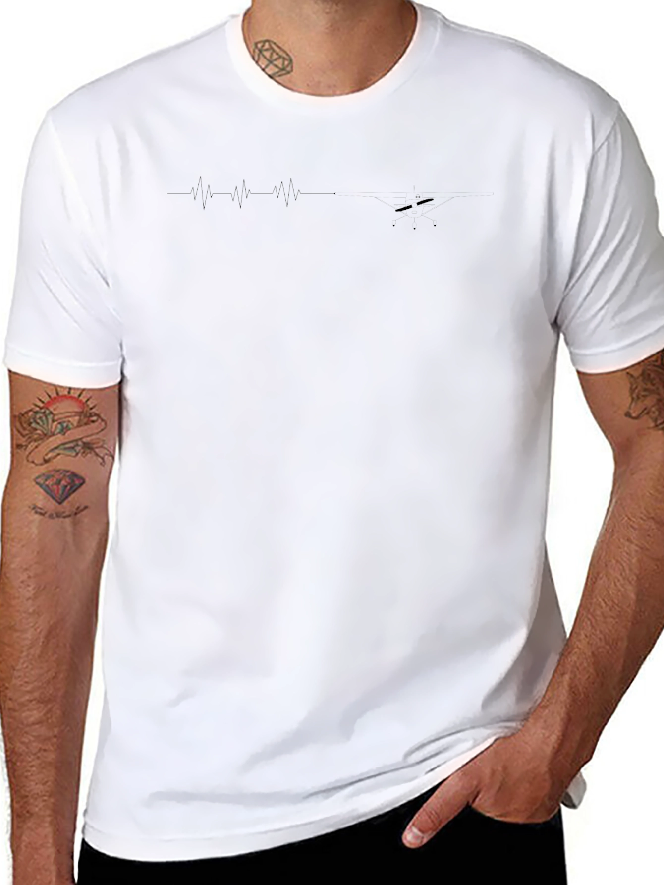Mens Black Graphic Tee - Heartbeat & Skier Design