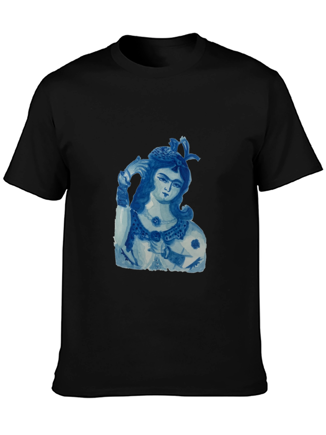 Blue China Lady Graphic Tee - Soft Black Cotton