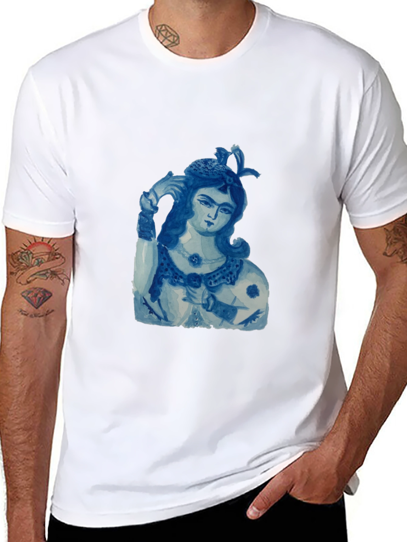 Blue China Lady Graphic Tee - Soft Black Cotton