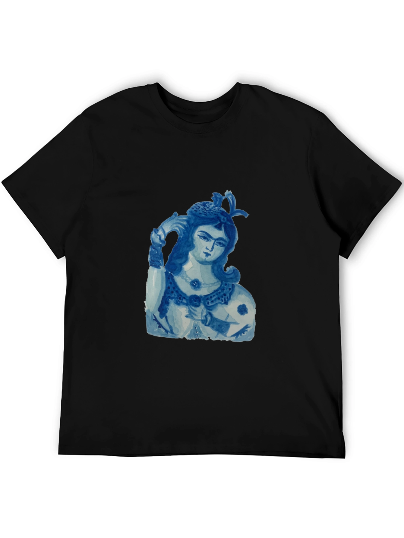 Blue China Lady Graphic Tee - Soft Black Cotton