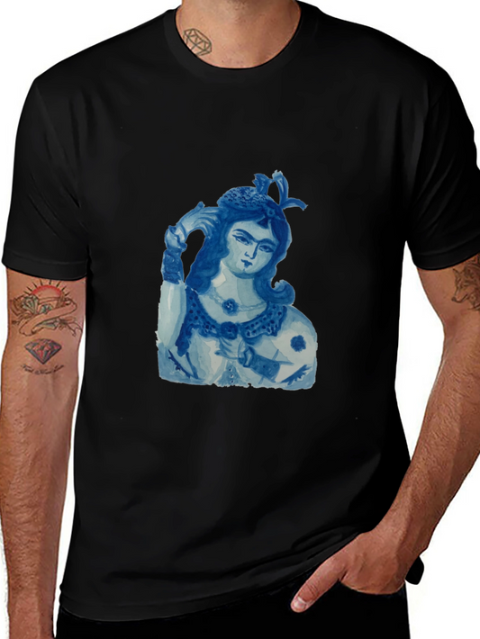 Blue China Lady Graphic Tee - Soft Black Cotton