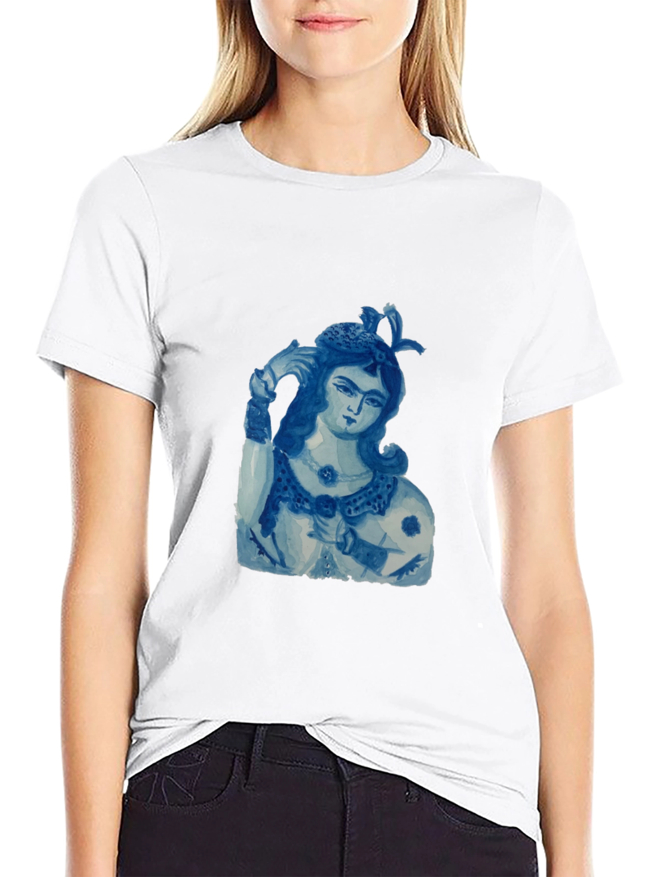 Blue China Lady Graphic Tee - Soft Black Cotton