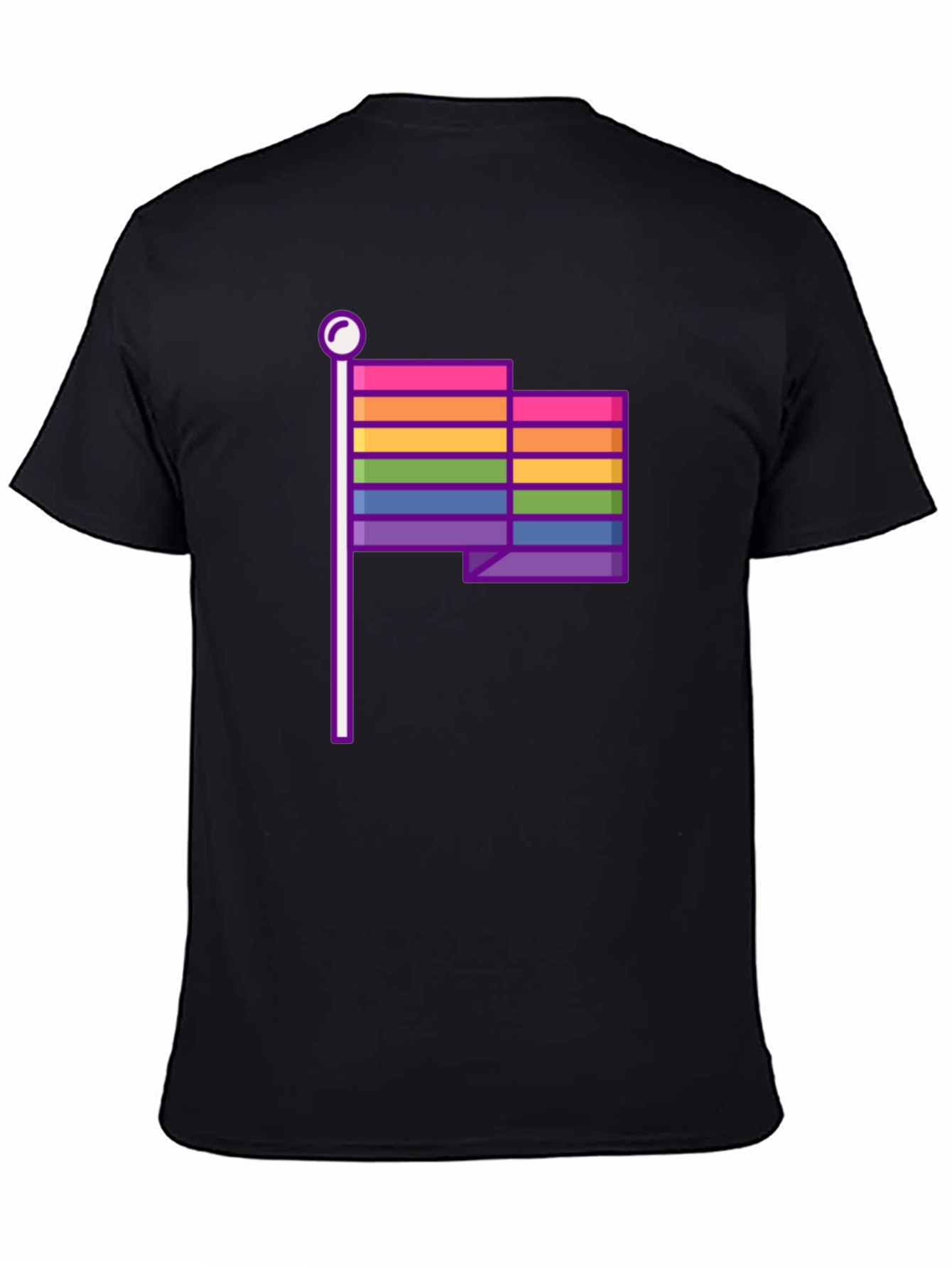 Pride Flag Graphic Tee - Black Cotton Casual T-Shirt
