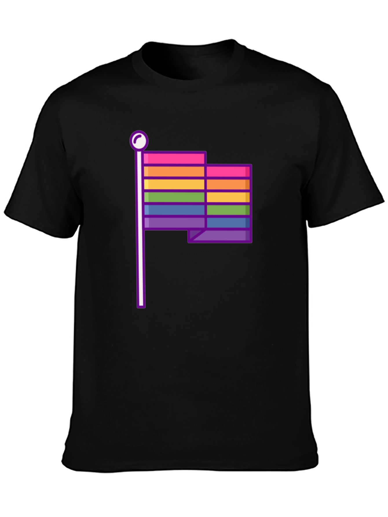 Pride Flag Graphic Tee - Black Cotton Casual T-Shirt