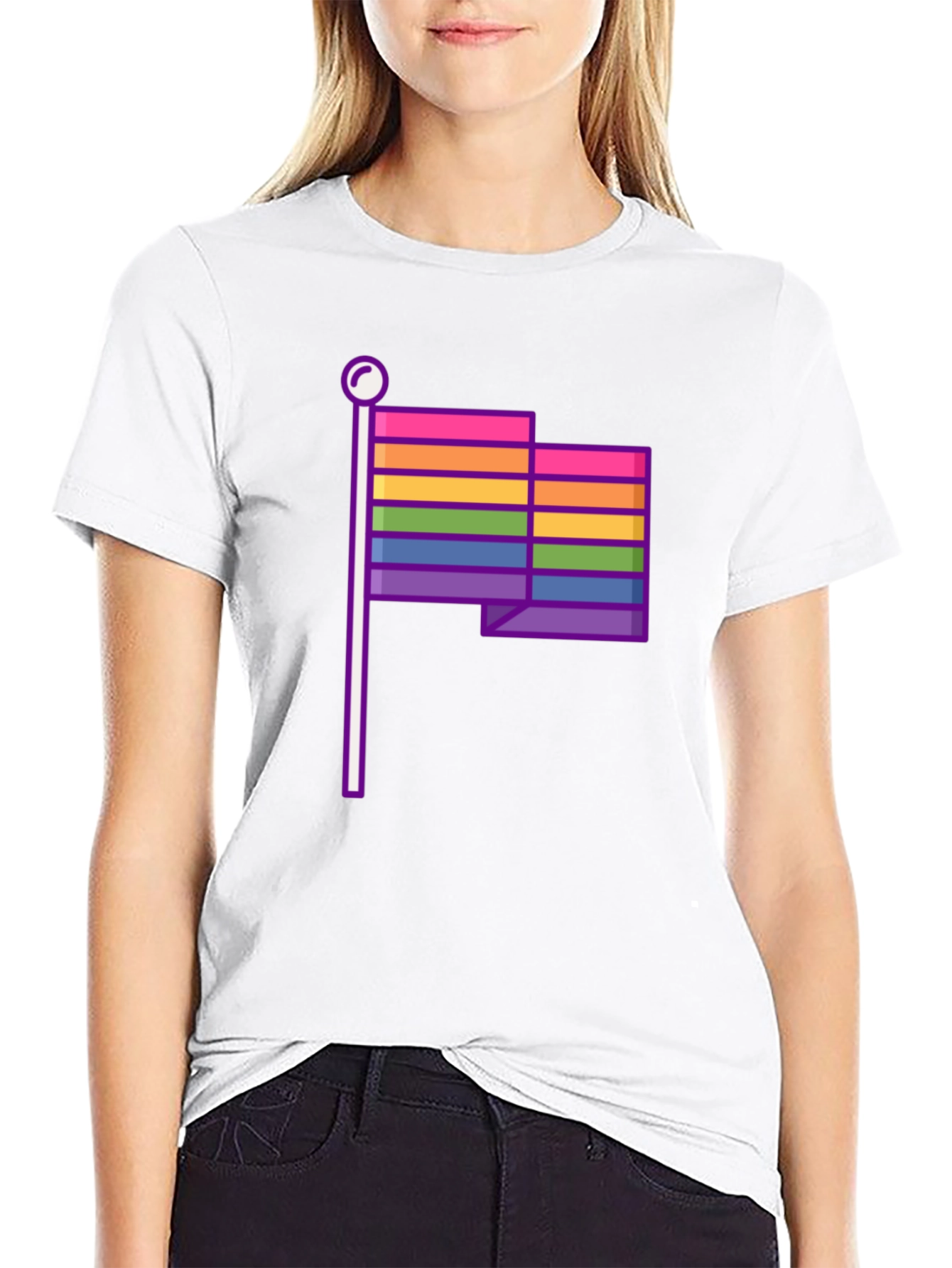 Pride Flag Graphic Tee - Black Cotton Casual T-Shirt