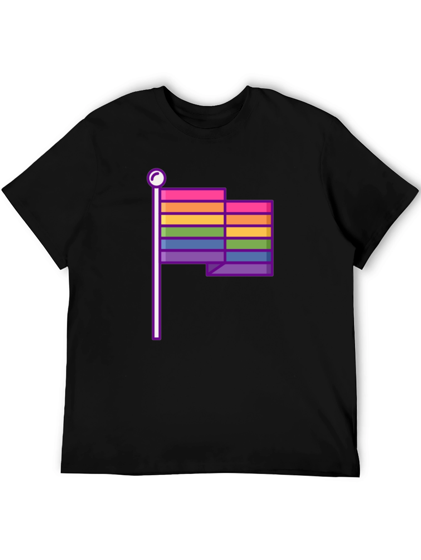 Pride Flag Graphic Tee - Black Cotton Casual T-Shirt