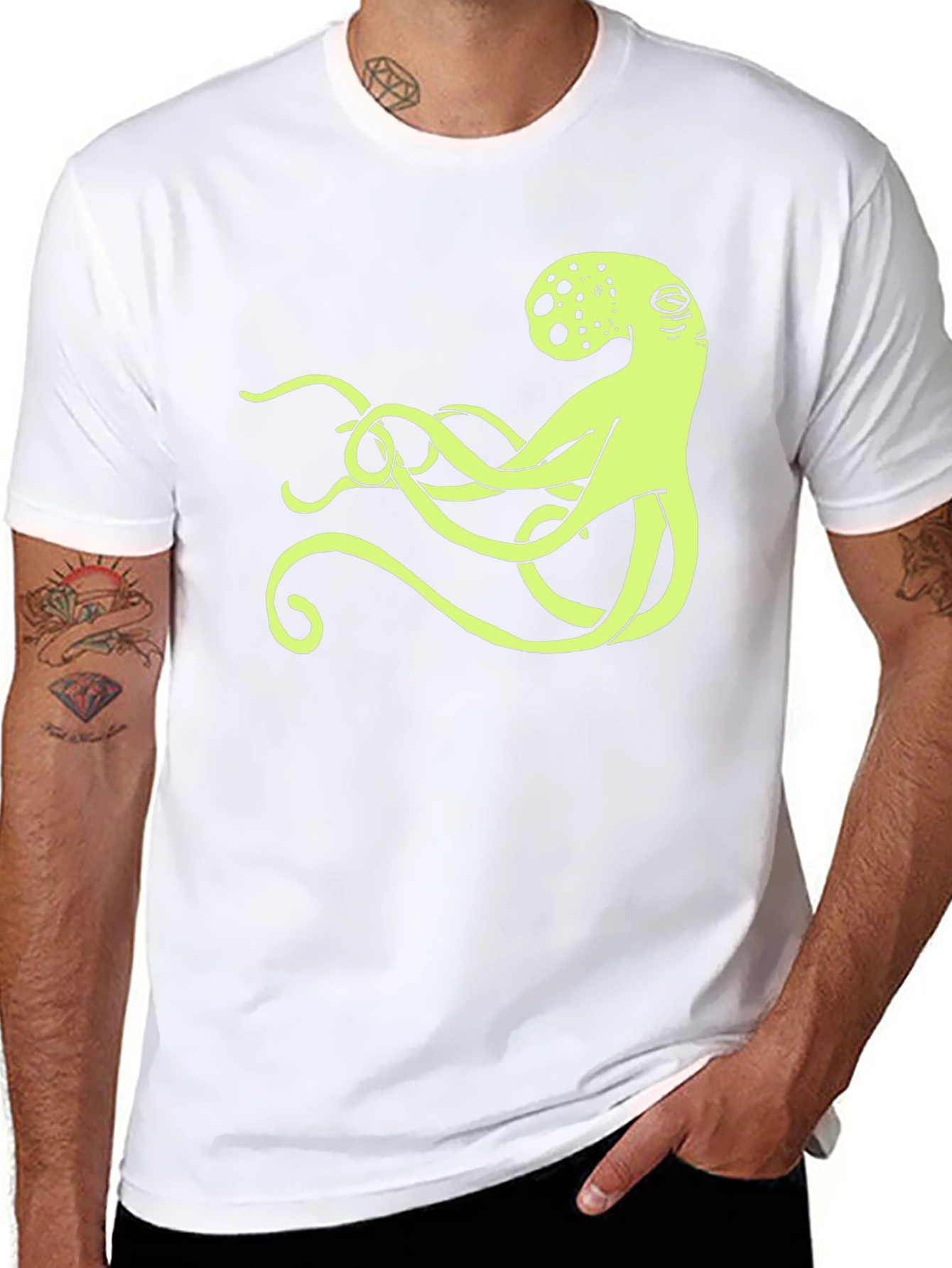 Octopus Graphic Tee - Black Cotton Casual Shirt