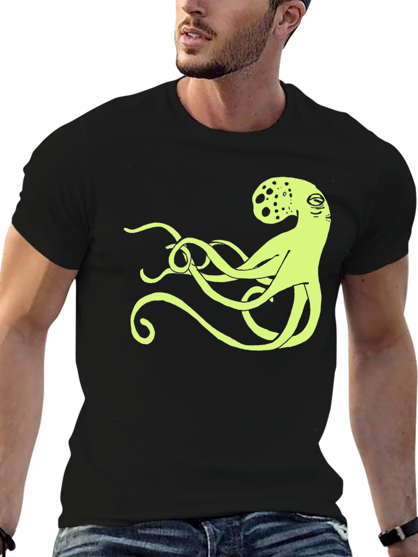 Octopus Graphic Tee - Black Cotton Casual Shirt