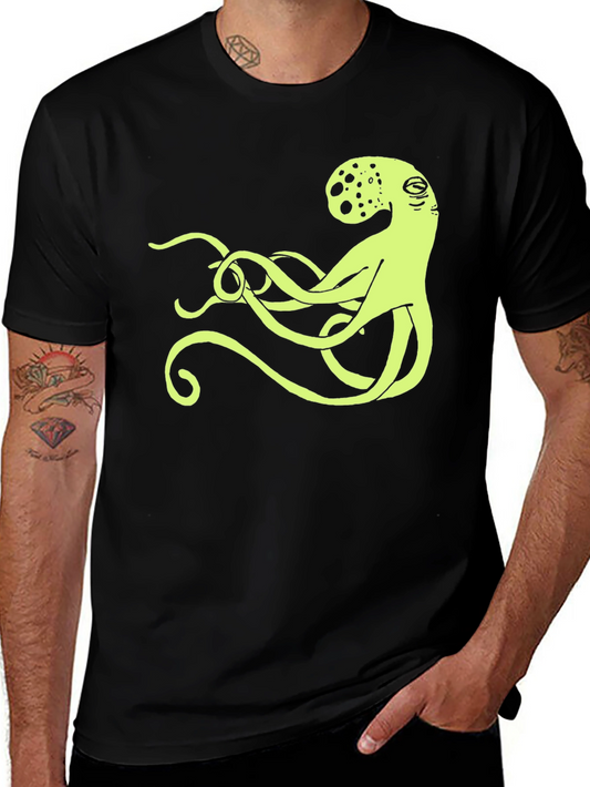 Octopus Graphic Tee - Black Cotton Casual Shirt