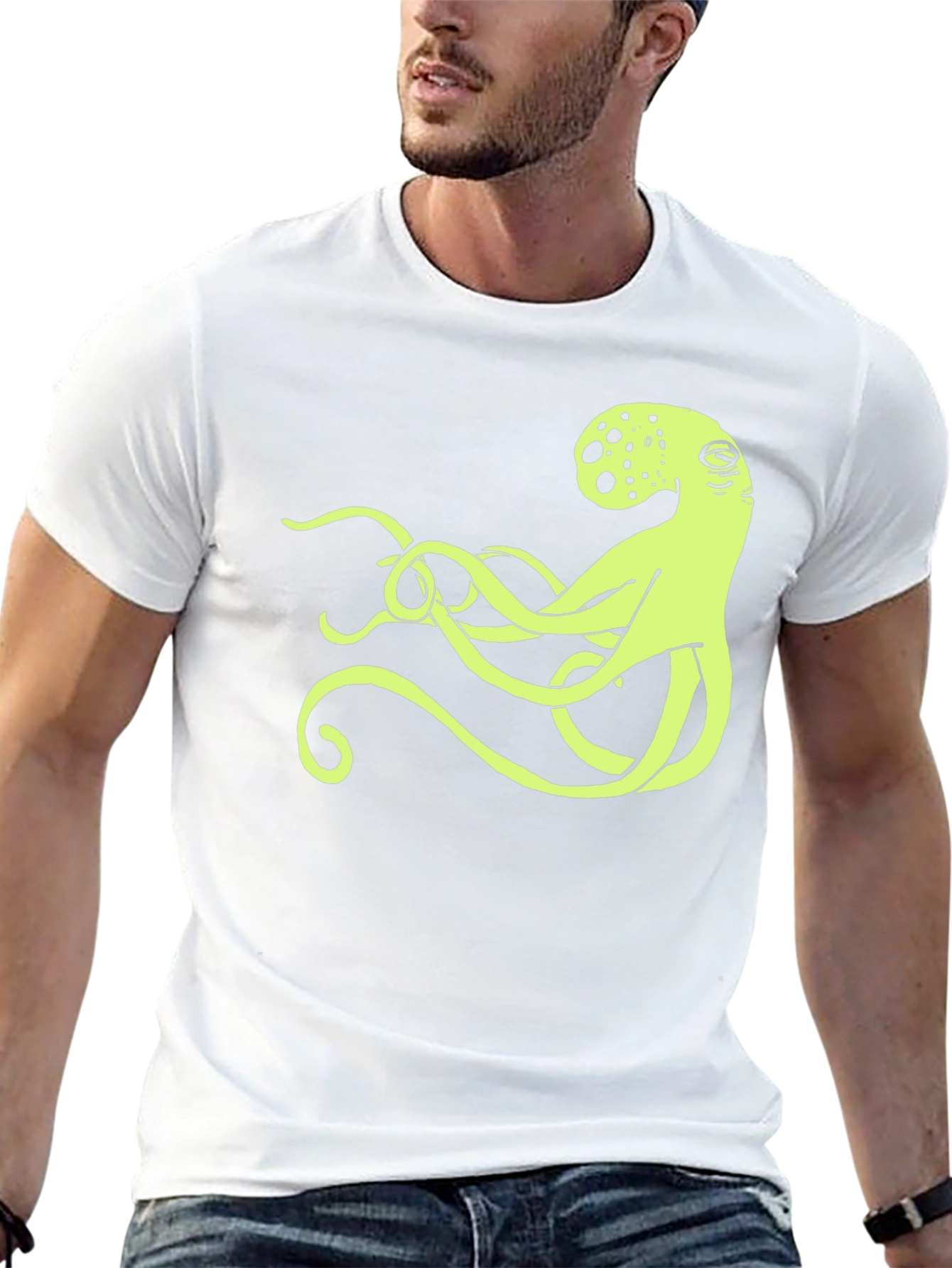 Octopus Graphic Tee - Black Cotton Casual Shirt