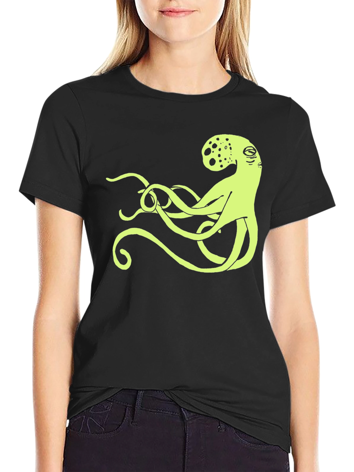 Octopus Graphic Tee - Black Cotton Casual Shirt