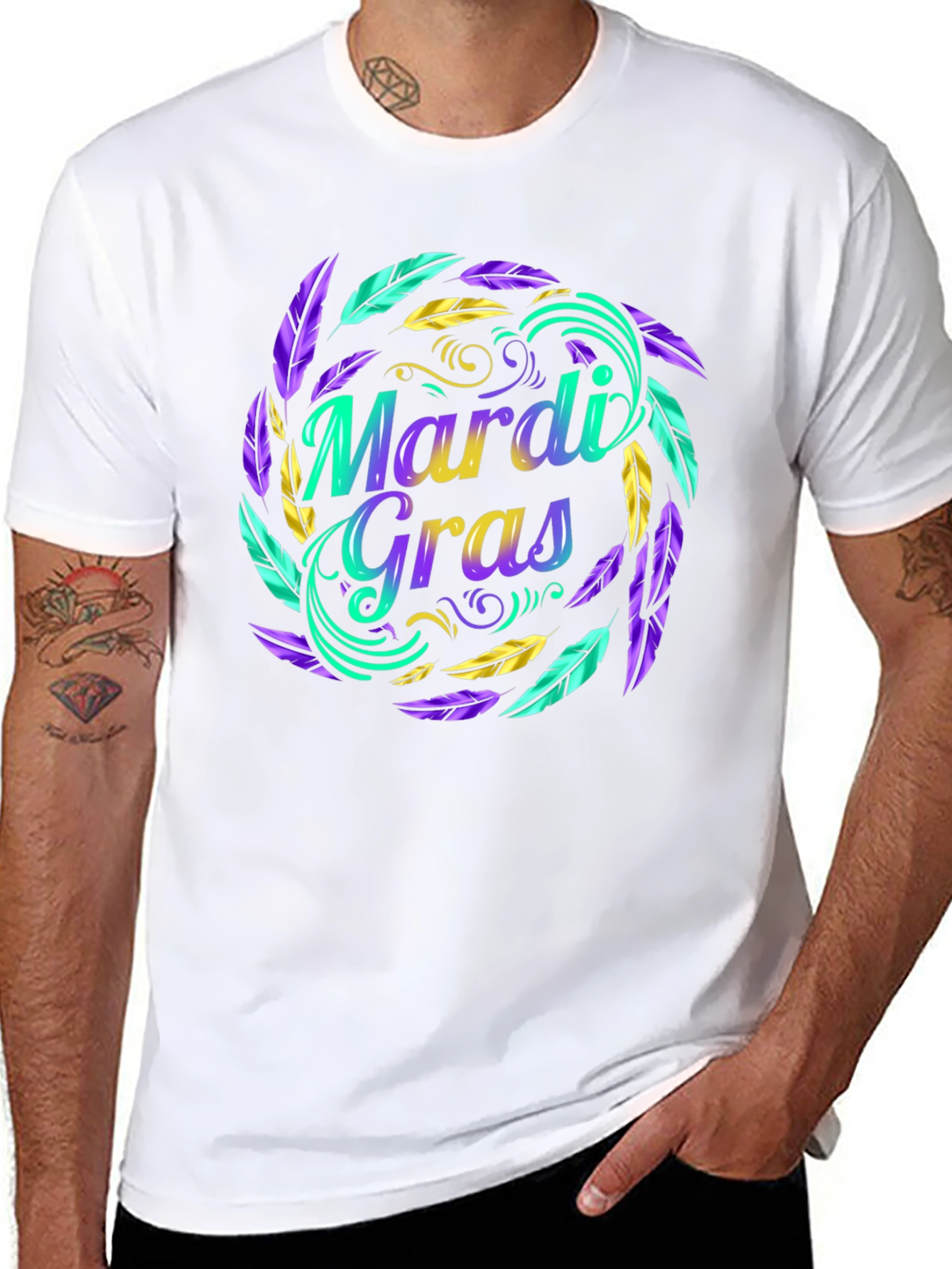 Mardi Gras Feather Graphic T-Shirt