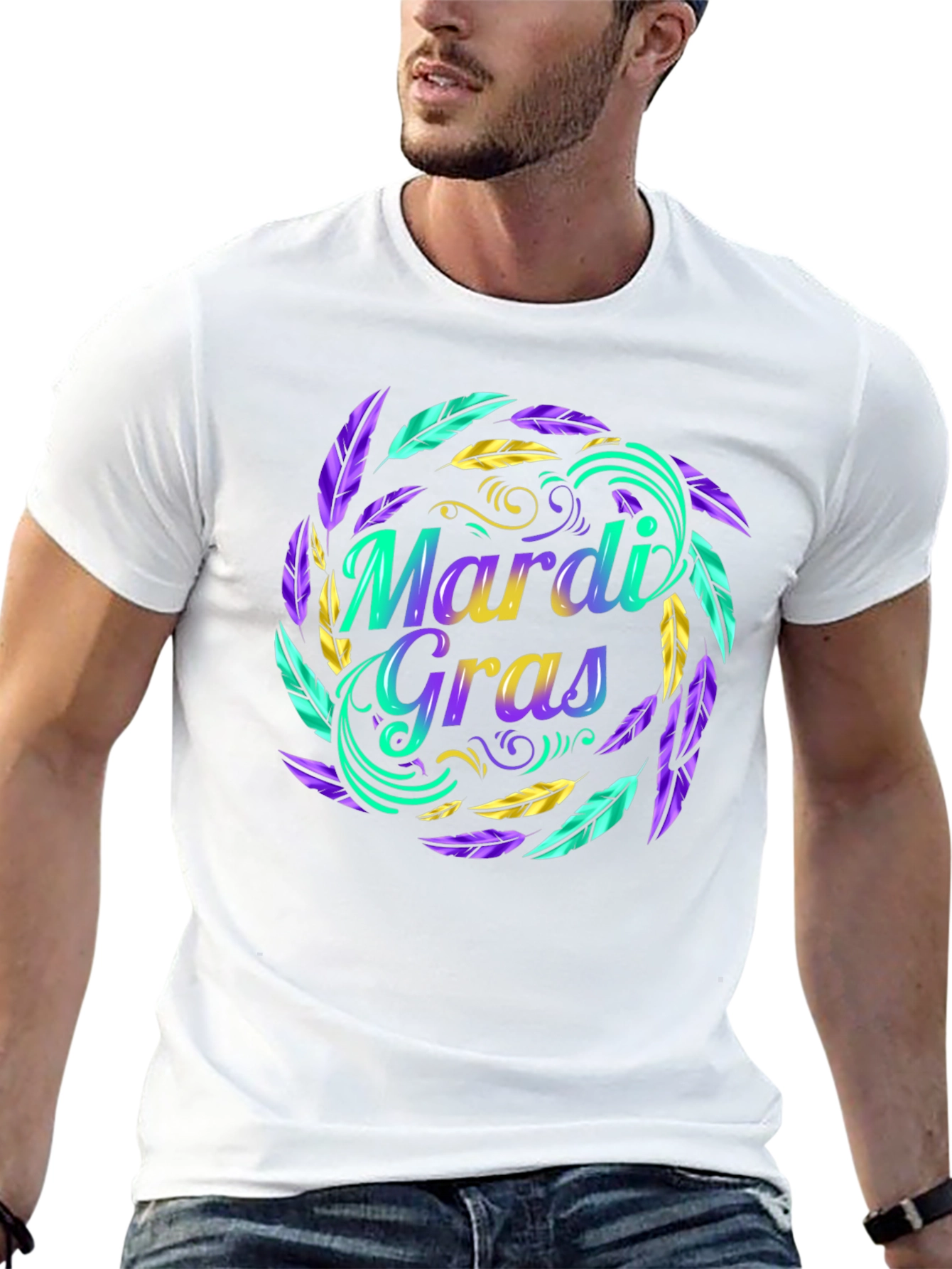 Mardi Gras Feather Graphic T-Shirt