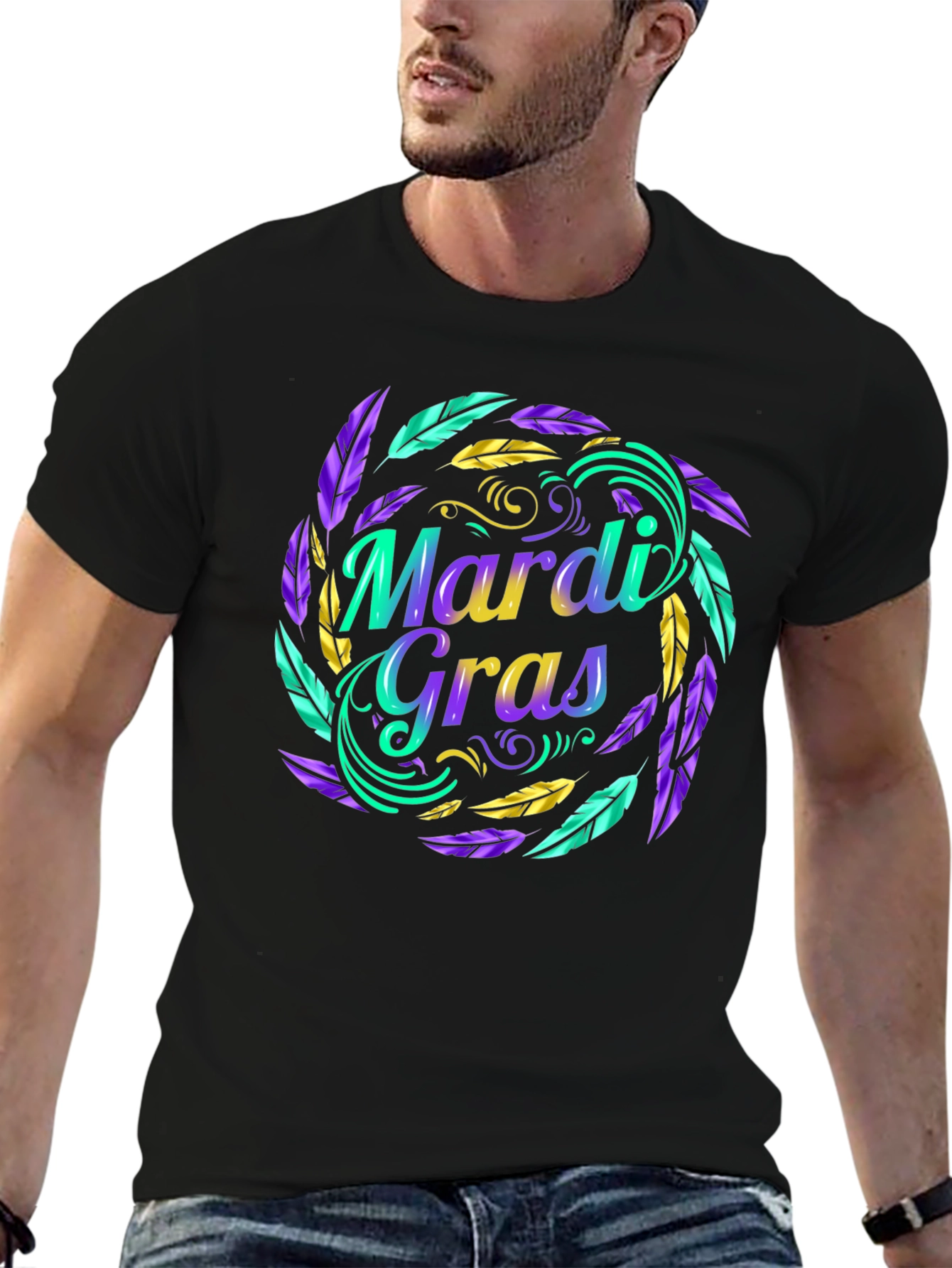 Mardi Gras Feather Graphic T-Shirt