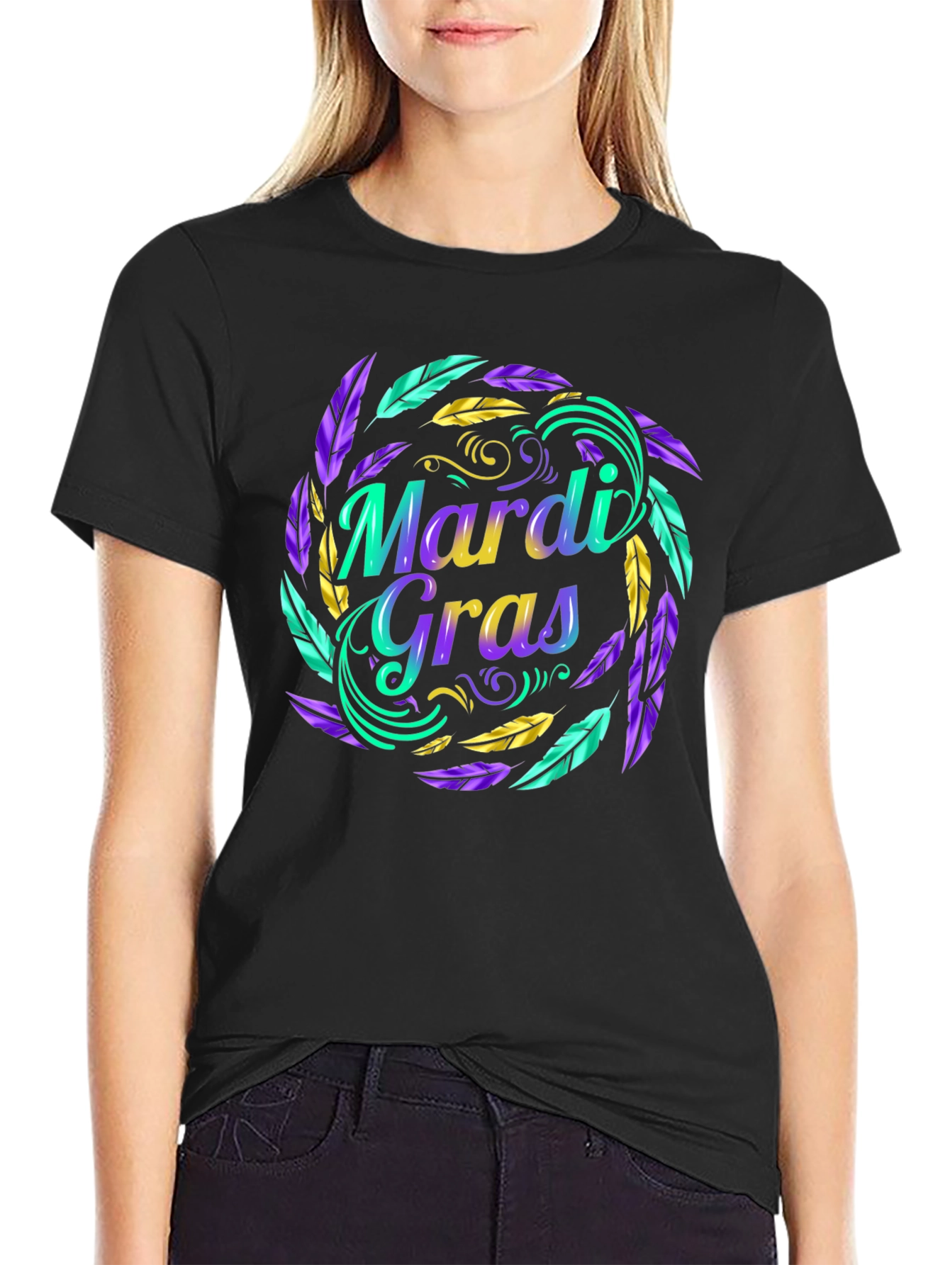 Mardi Gras Feather Graphic T-Shirt