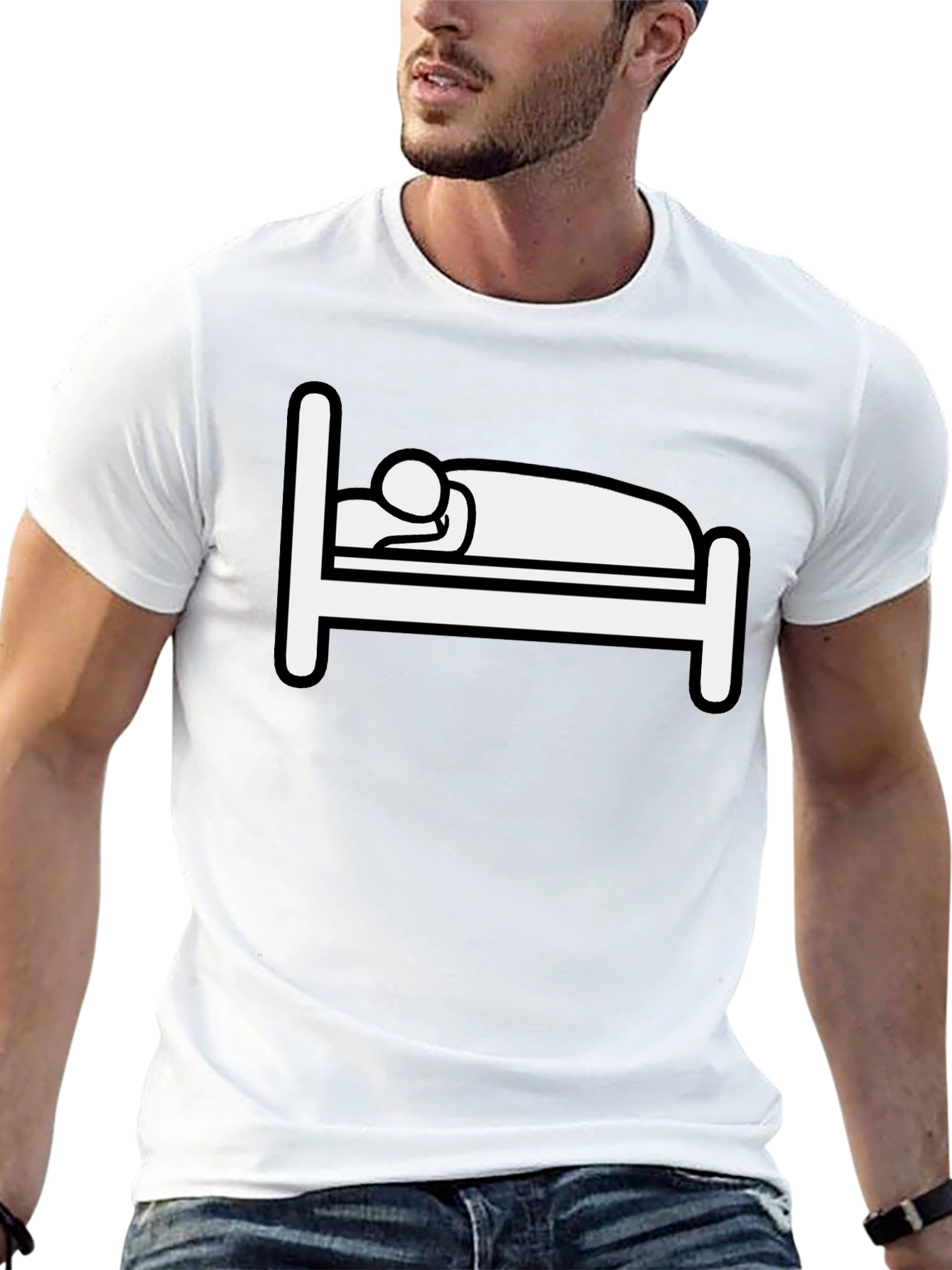 Funny Sleepy Stick Figure Bed Graphic T-Shirt