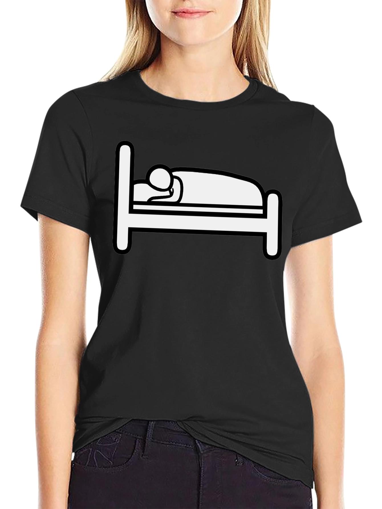 Funny Sleepy Stick Figure Bed Graphic T-Shirt