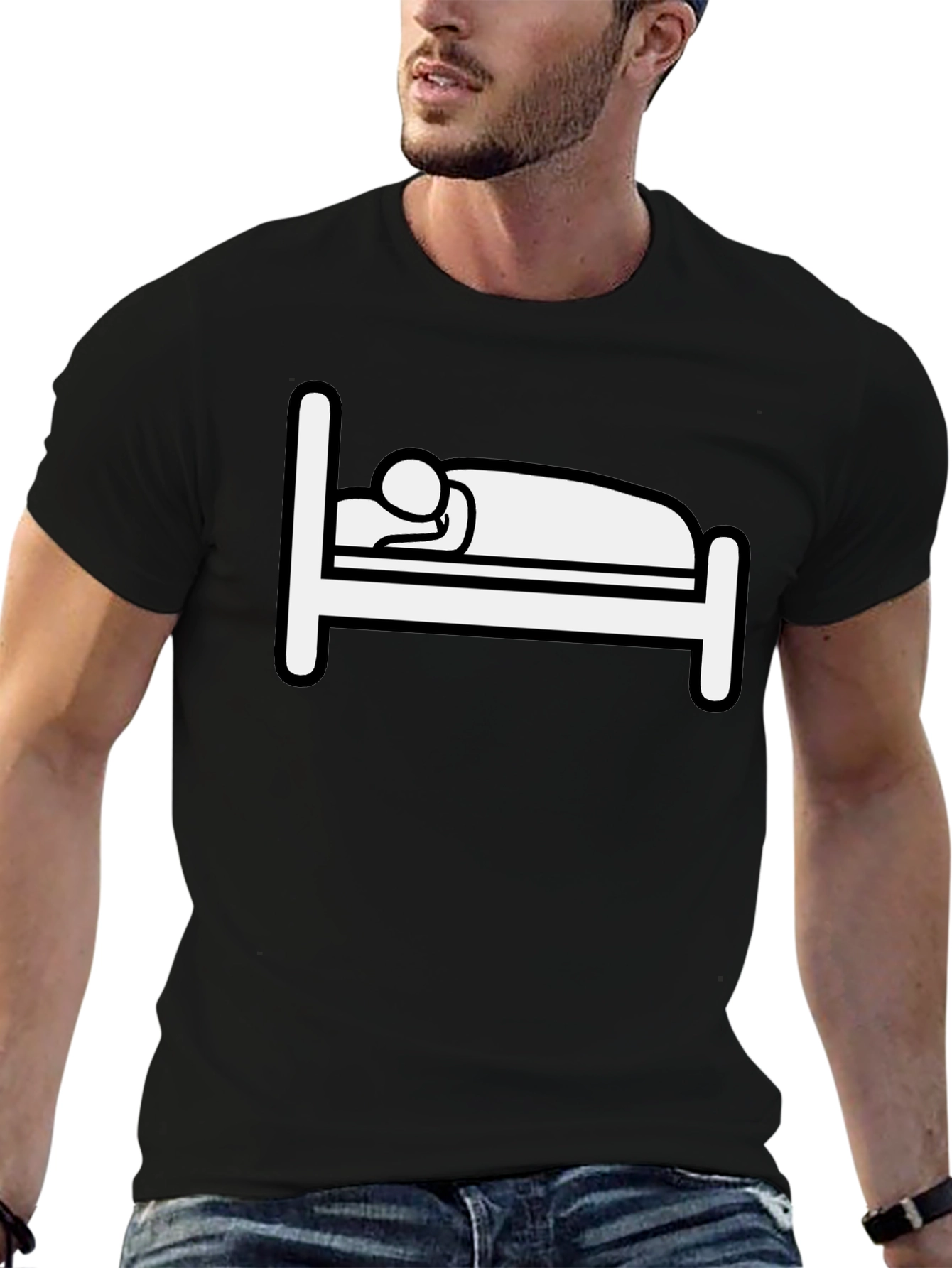 Funny Sleepy Stick Figure Bed Graphic T-Shirt