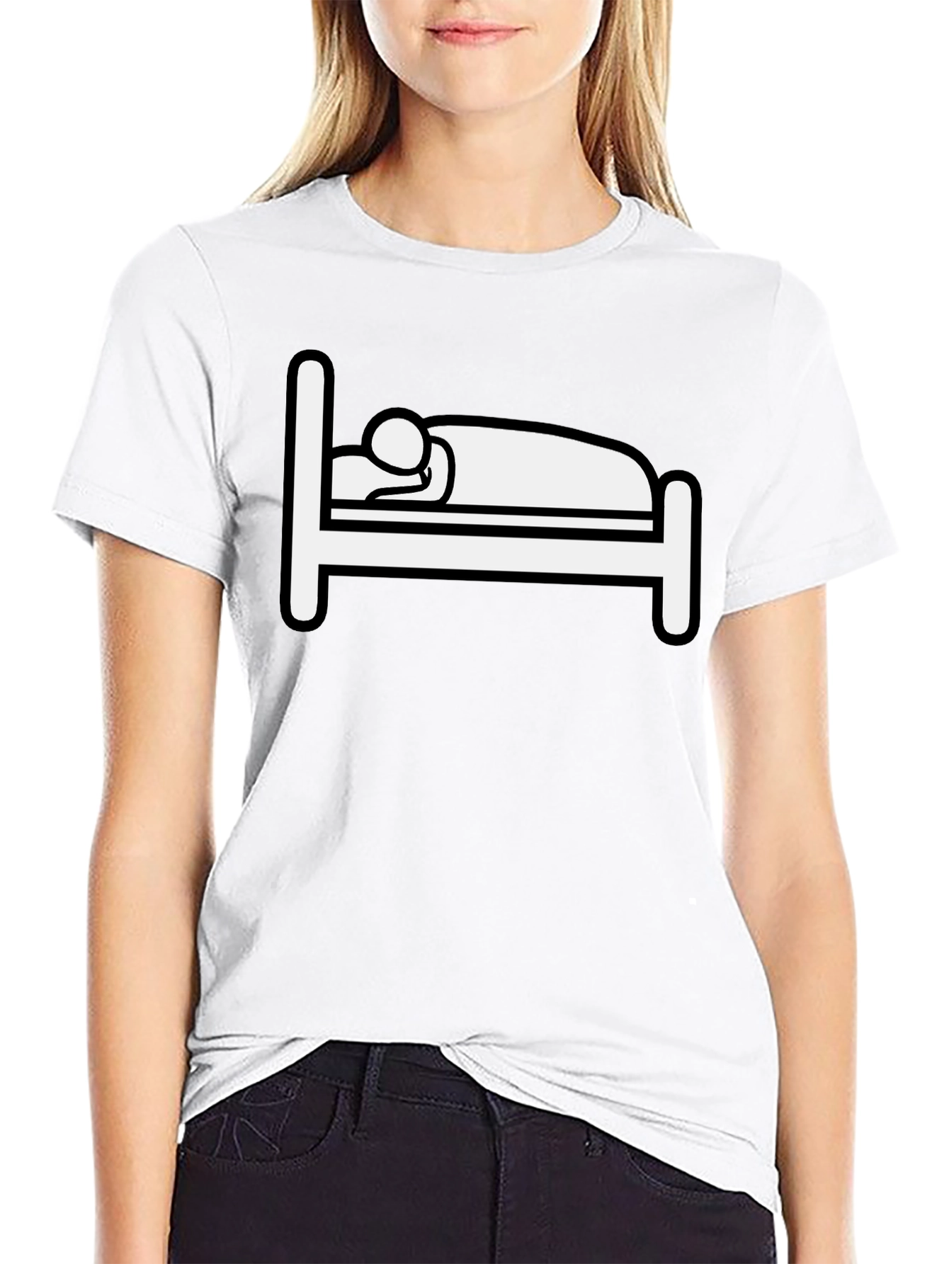 Funny Sleepy Stick Figure Bed Graphic T-Shirt