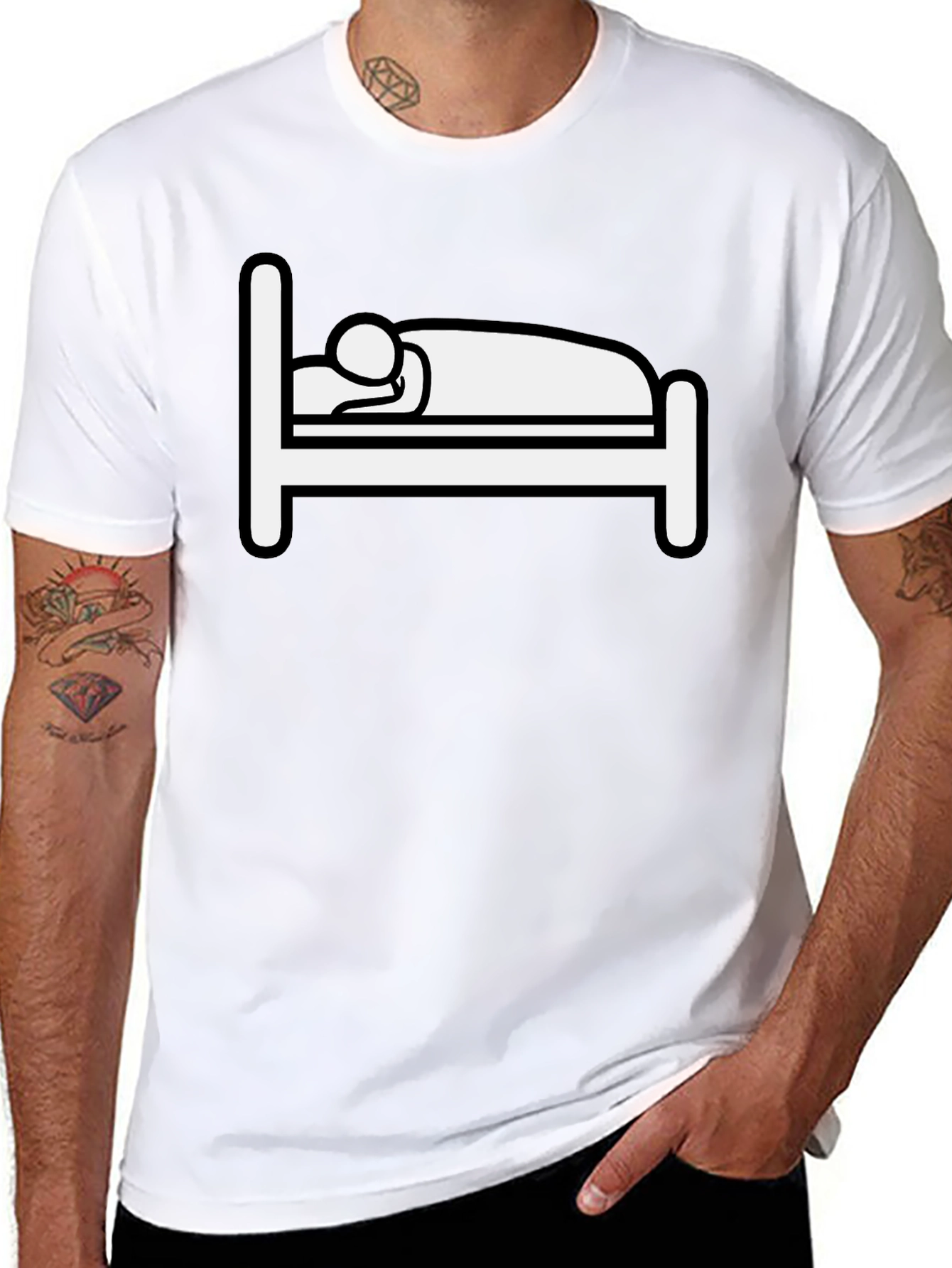 Funny Sleepy Stick Figure Bed Graphic T-Shirt