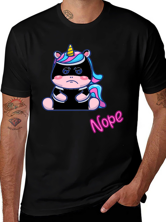 Grumpy Unicorn Nope T-Shirt - Unisex Black Cotton Tee