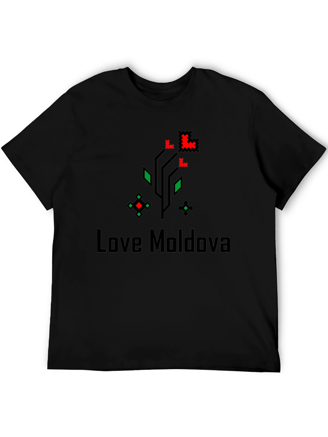 Love Moldova Pixel Art Black T-Shirt