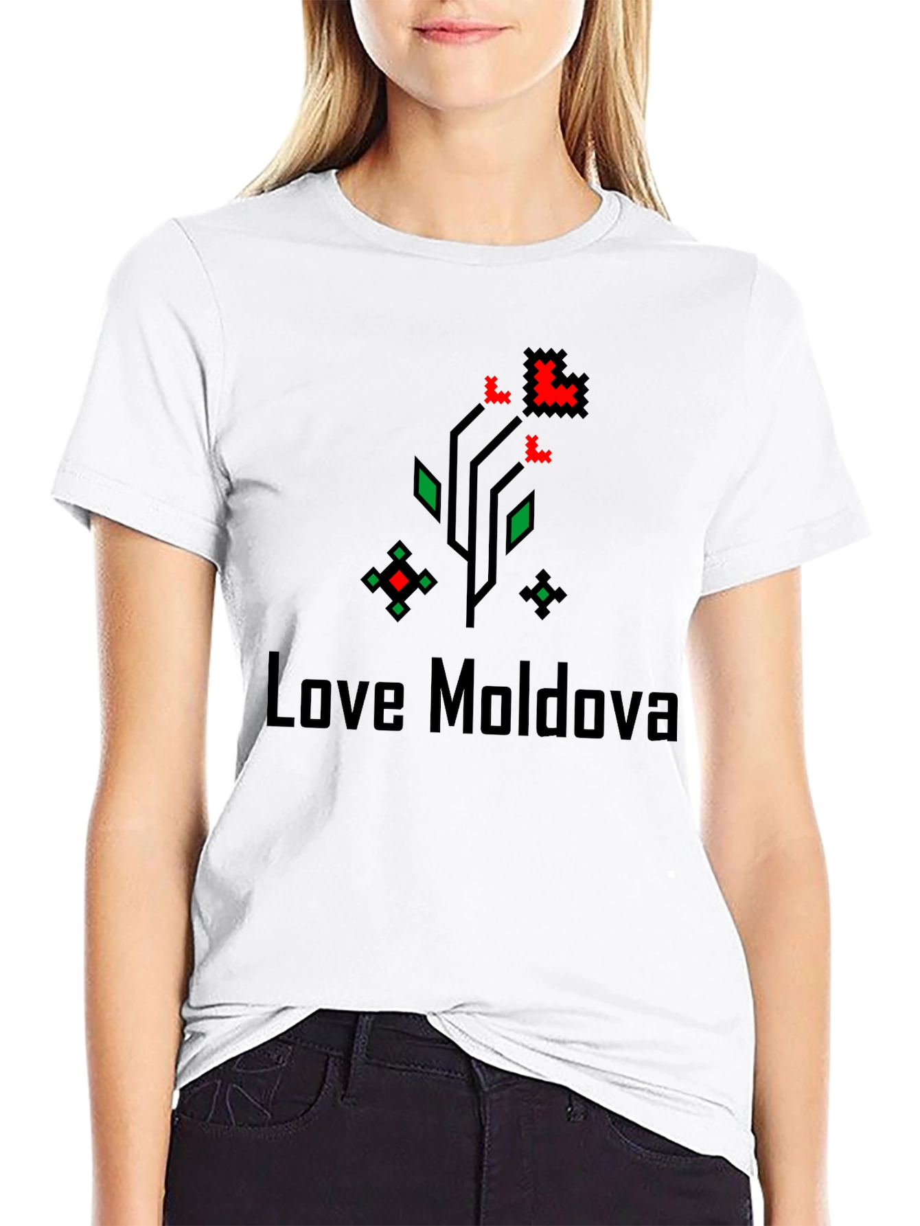 Love Moldova Pixel Art Black T-Shirt