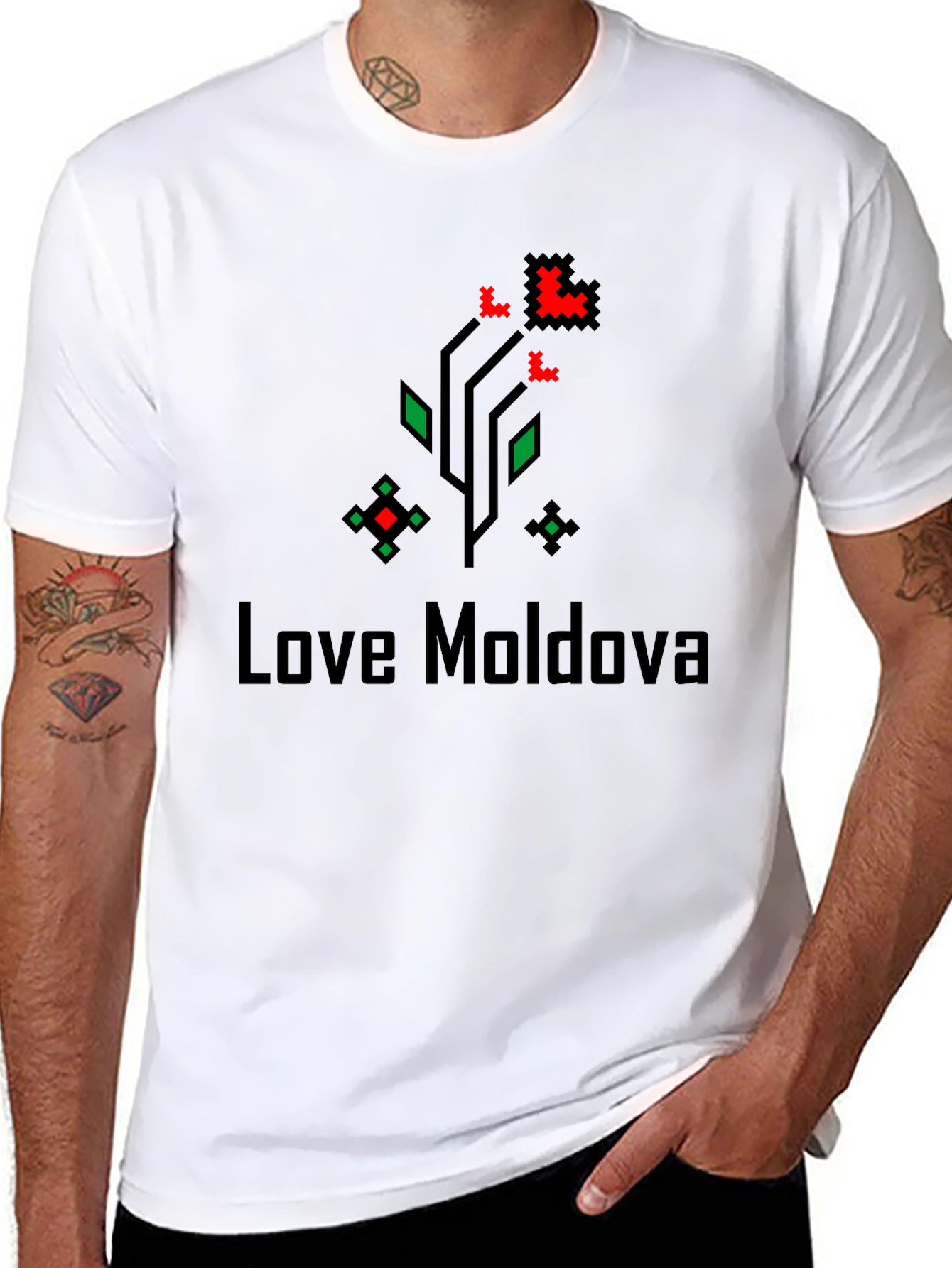 Love Moldova Pixel Art Black T-Shirt